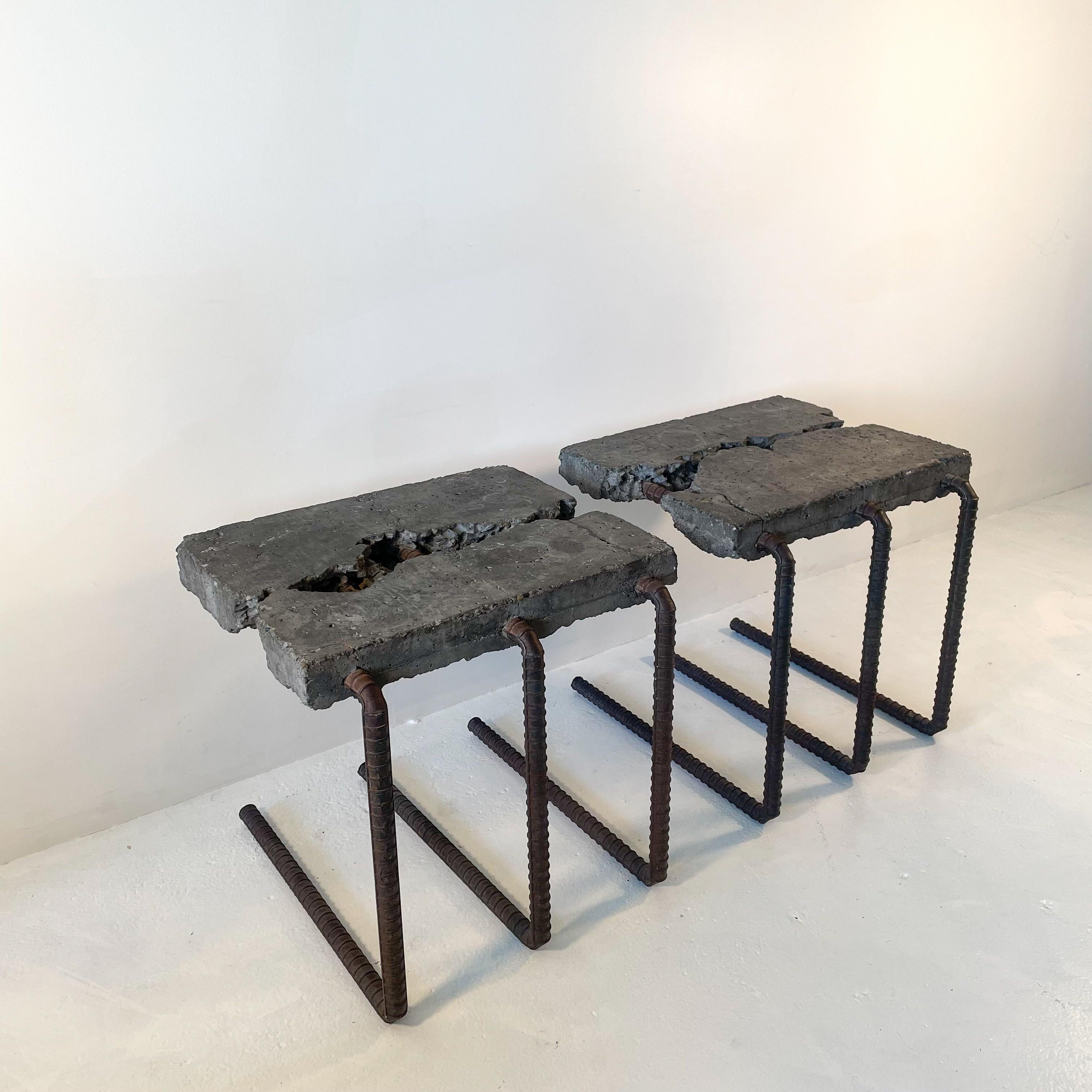 Vintage Brutalist Concrete and Rebar End Tables or Stools In Good Condition In Los Angeles, CA