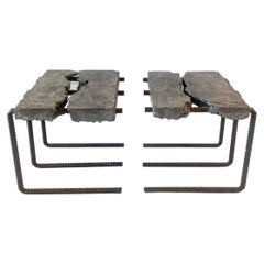 Vintage Brutalist Concrete and Rebar End Tables or Stools
