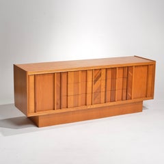 Vintage Brutalist Credenza Dresser in Oak, Rosewood, Hickory and Burl Wood