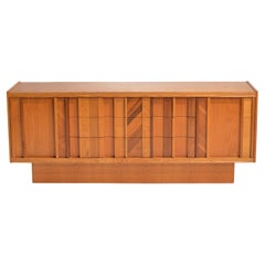 Vintage Brutalist Credenza Dresser in Oak, Rosewood, Hickory and Burl Wood