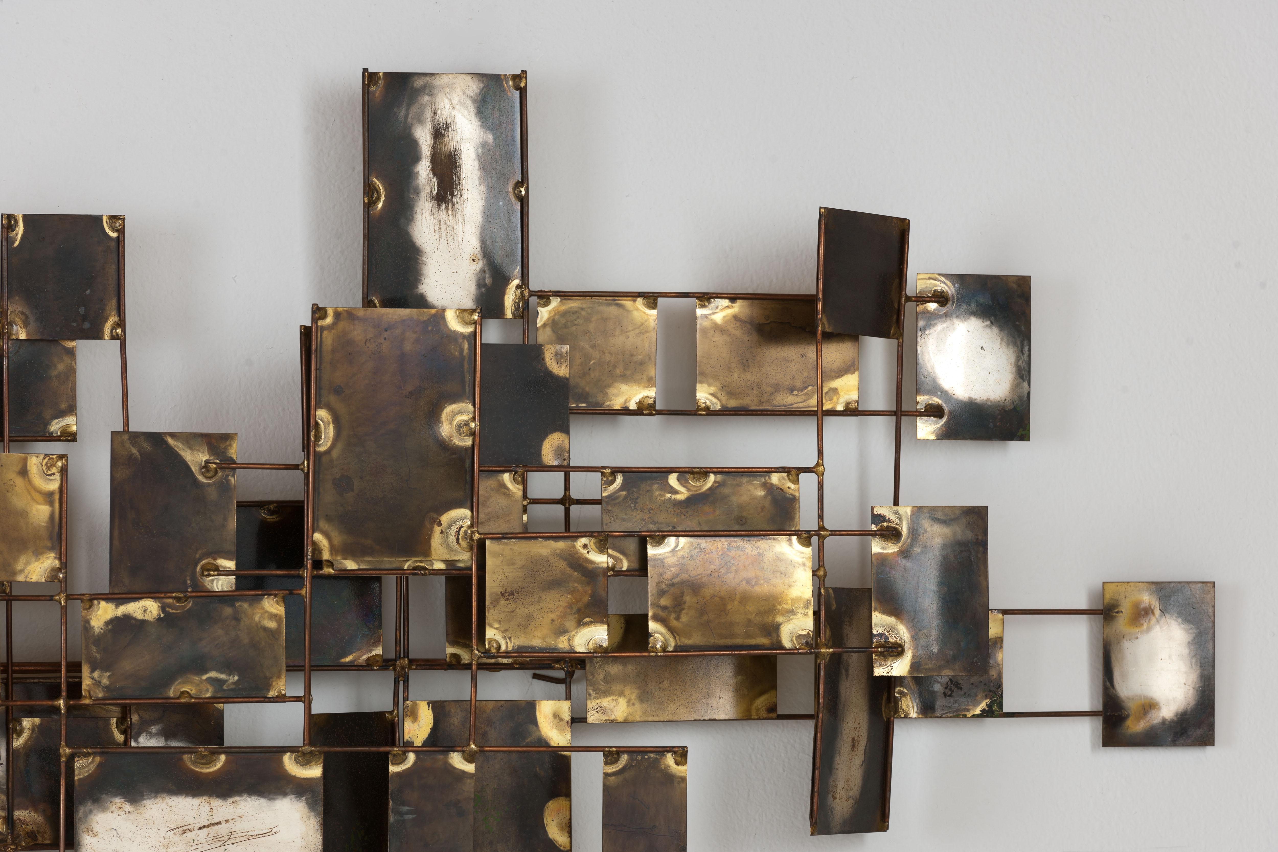 Late 20th Century Vintage Brutalist Curtis Jere Brass 'Labyrinth' Wall Sculpture, C Jere, 1972
