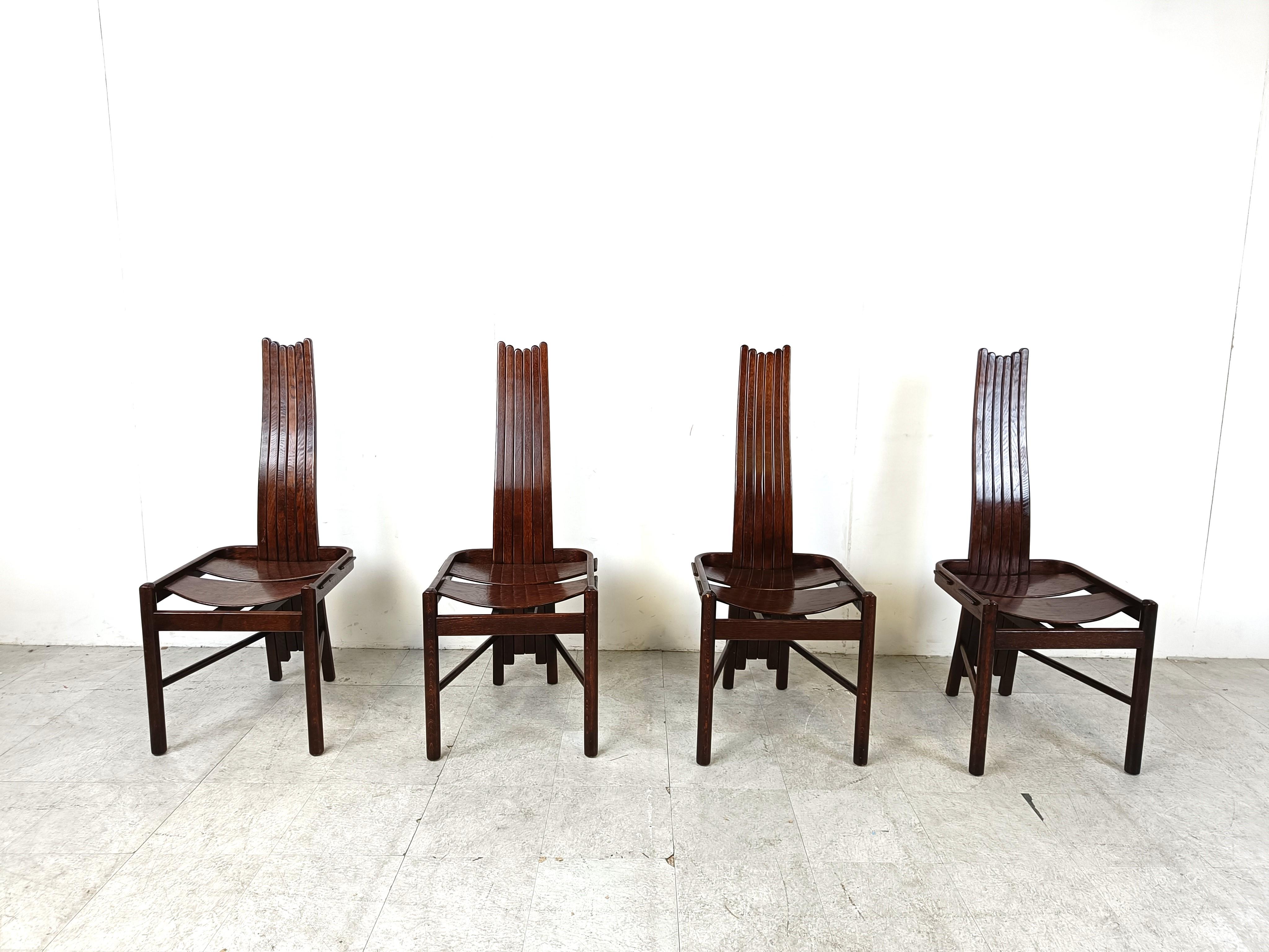 Mid-Century Modern Vintage Brutalist Curved Oak Dining Chairs from Allmilmö, 1980s, Set of 4 For Sale