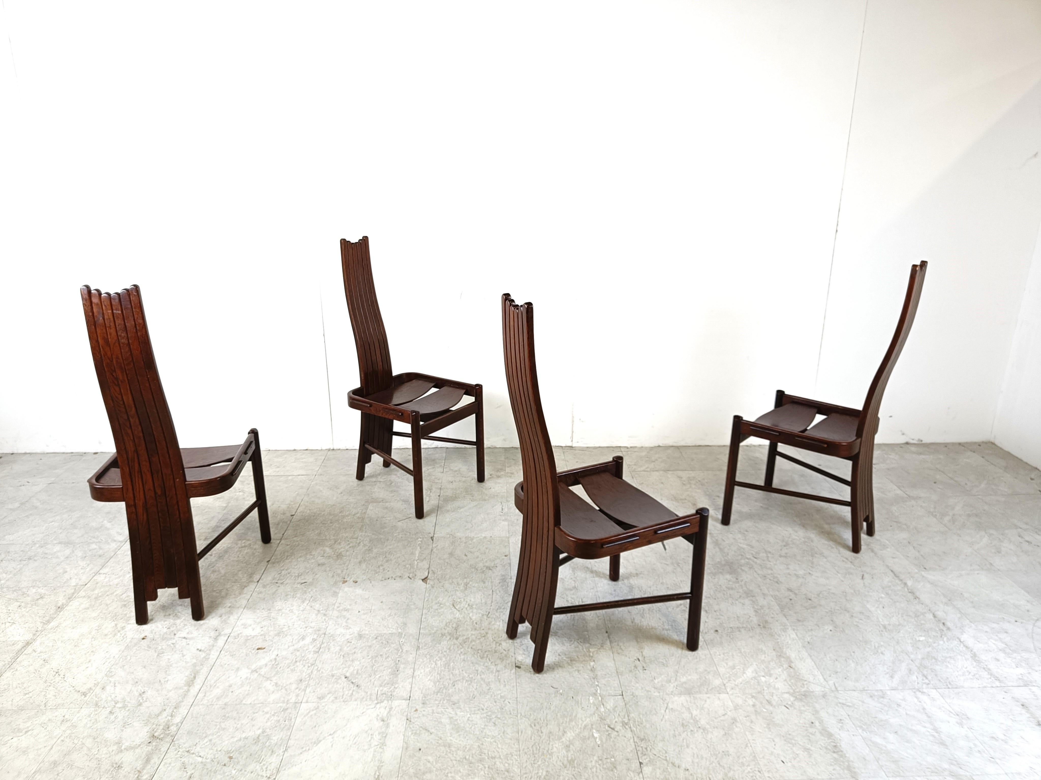 Vintage Brutalist Curved Oak Dining Chairs from Allmilmö, 1980s, Set of 4 For Sale 1