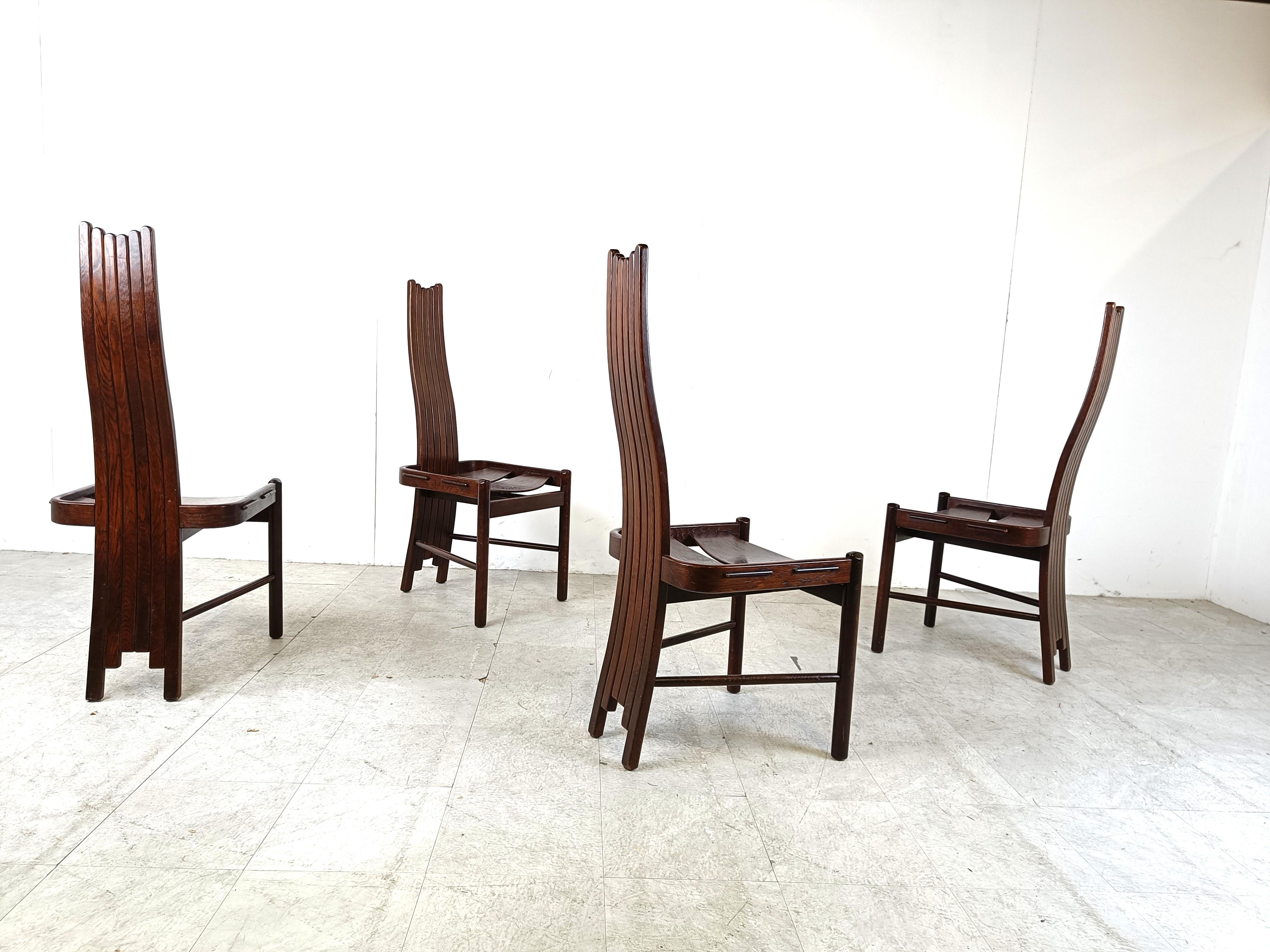 Vintage Brutalist Curved Oak Dining Chairs from Allmilmö, 1980s, Set of 4 For Sale 2