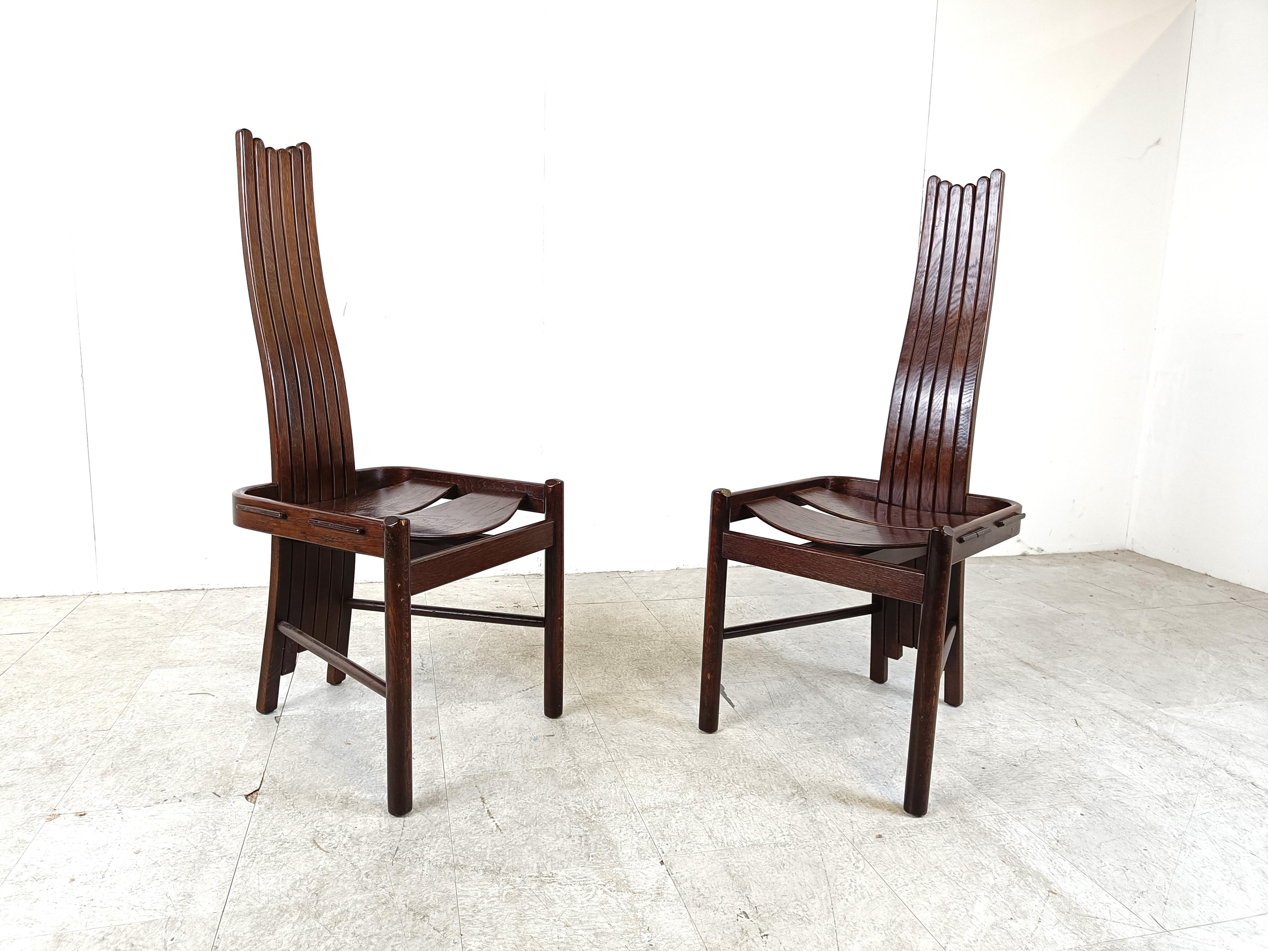 Vintage Brutalist Curved Oak Dining Chairs from Allmilmö, 1980s, Set of 4 For Sale 3