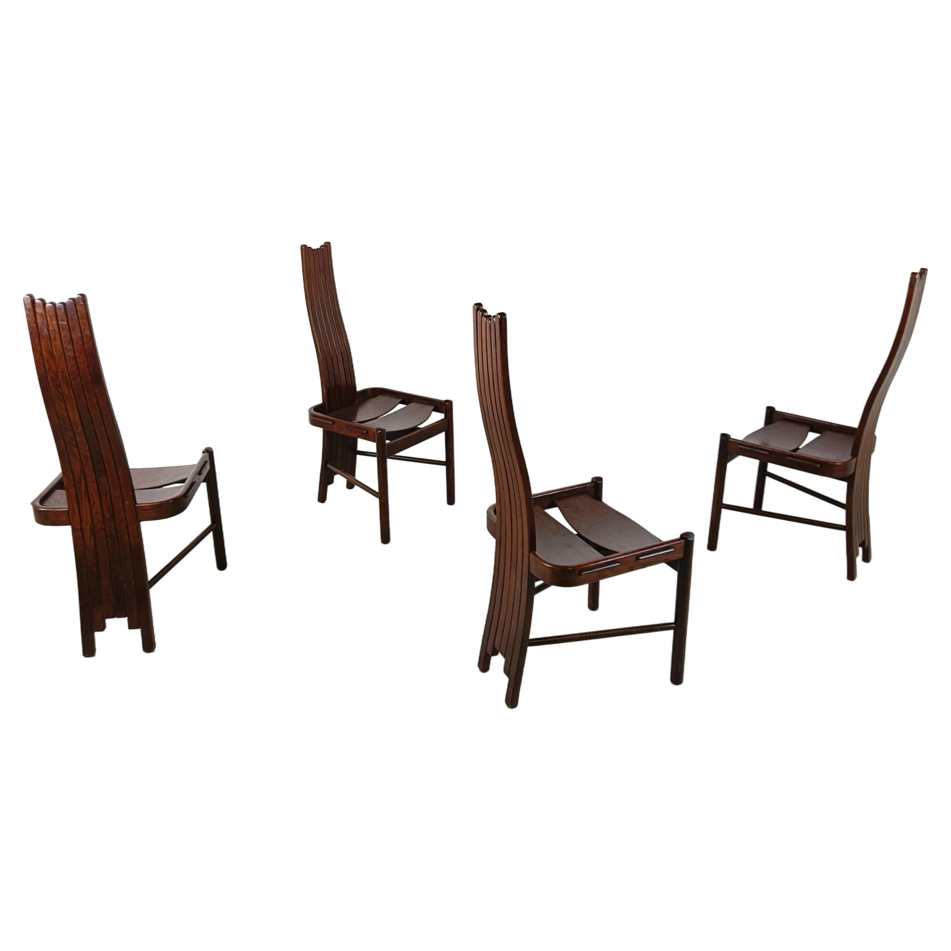 Vintage Brutalist Curved Oak Dining Chairs from Allmilmö, 1980s, Set of 4 For Sale