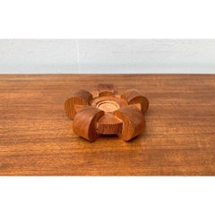 Vintage Brutalist Danish Wooden Candleholder, 1970s Design, Brown Wood