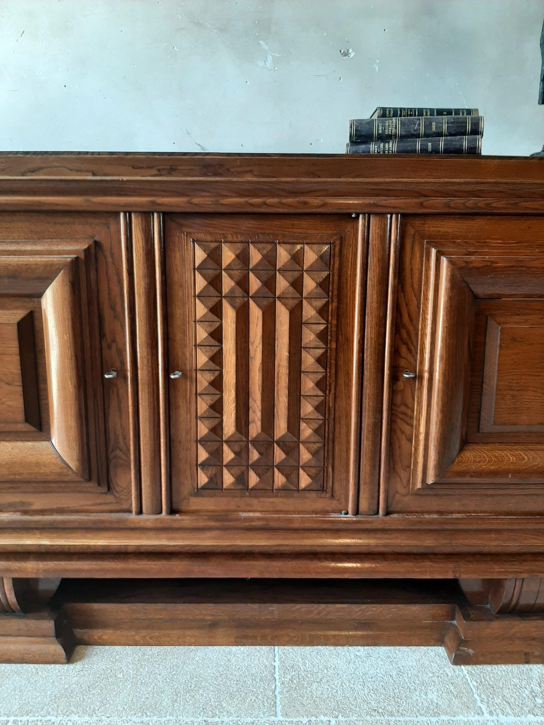 Vintage Brutalist Design Sideboard by Charles Dudouyt in Oak, 1940s-50s 1