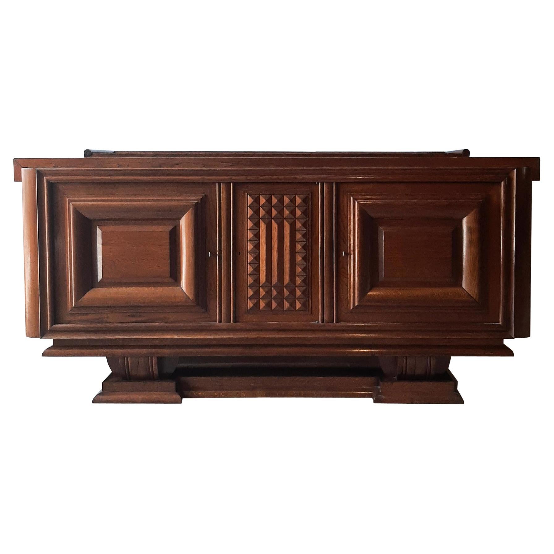 Vintage Brutalist Design Sideboard by Charles Dudouyt in Oak, 1940s-50s