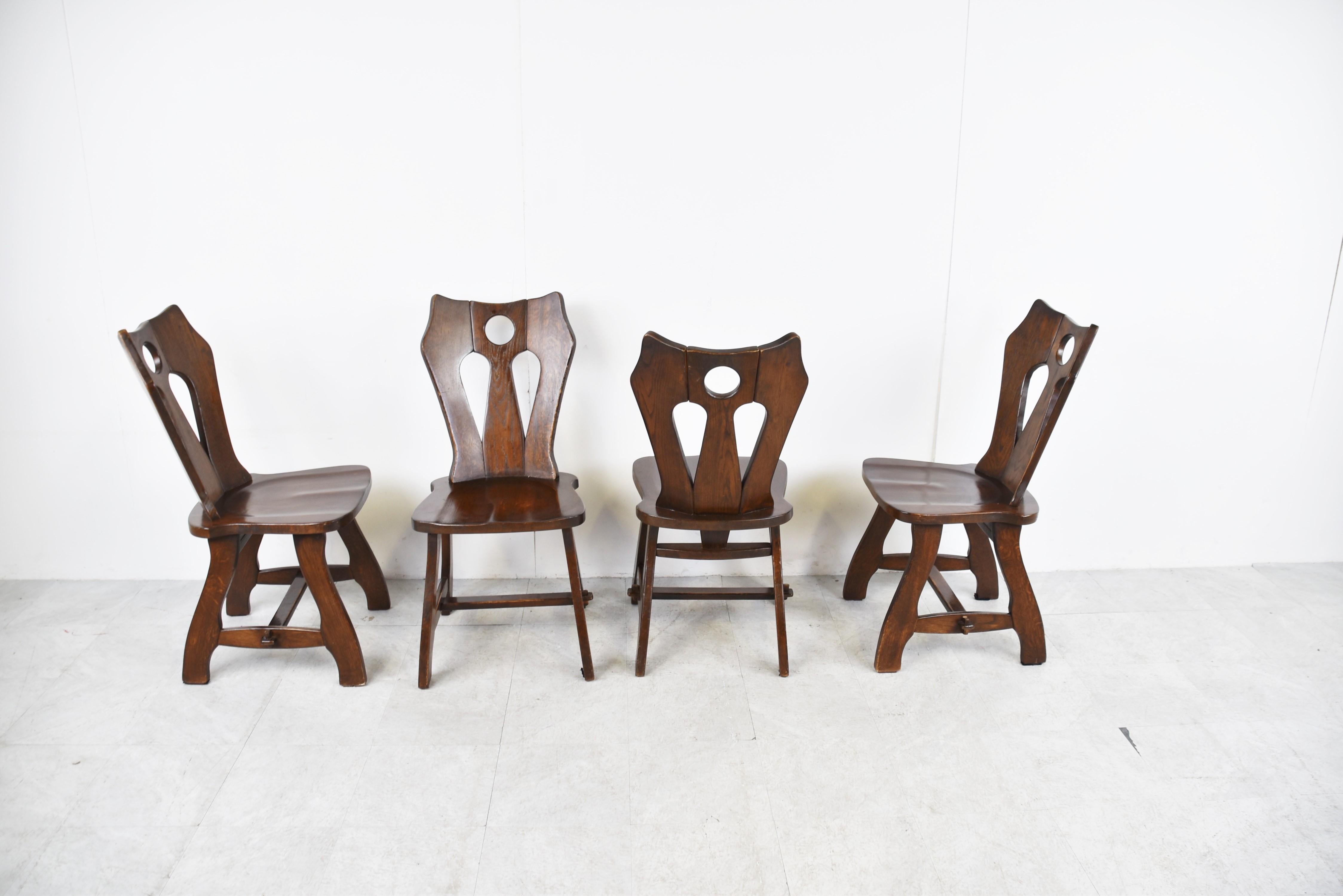 Oak Vintage brutalist dining chairs, 1960s For Sale