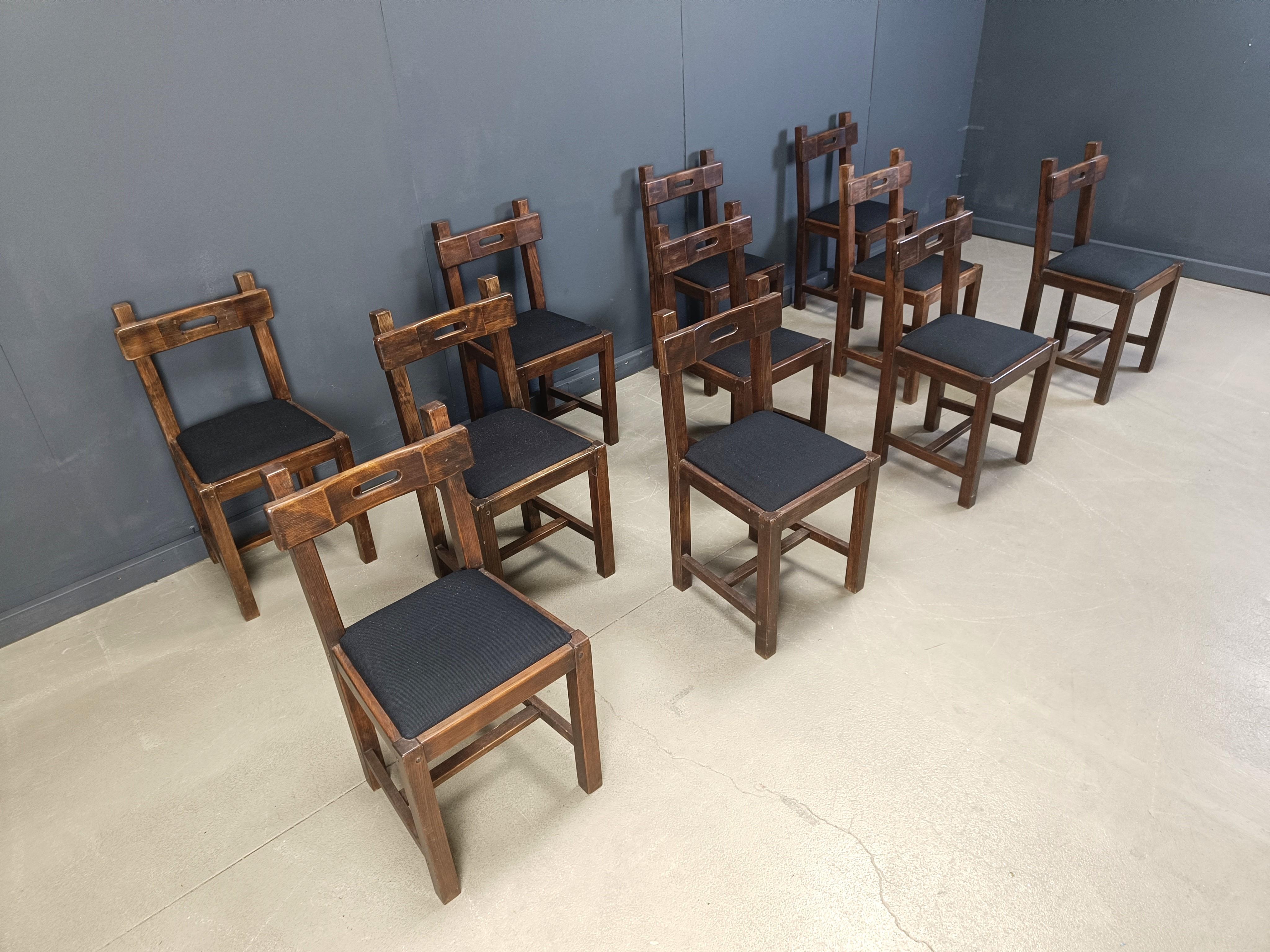 Fabric Vintage brutalist dining chairs, 1960s  - set of 11 For Sale