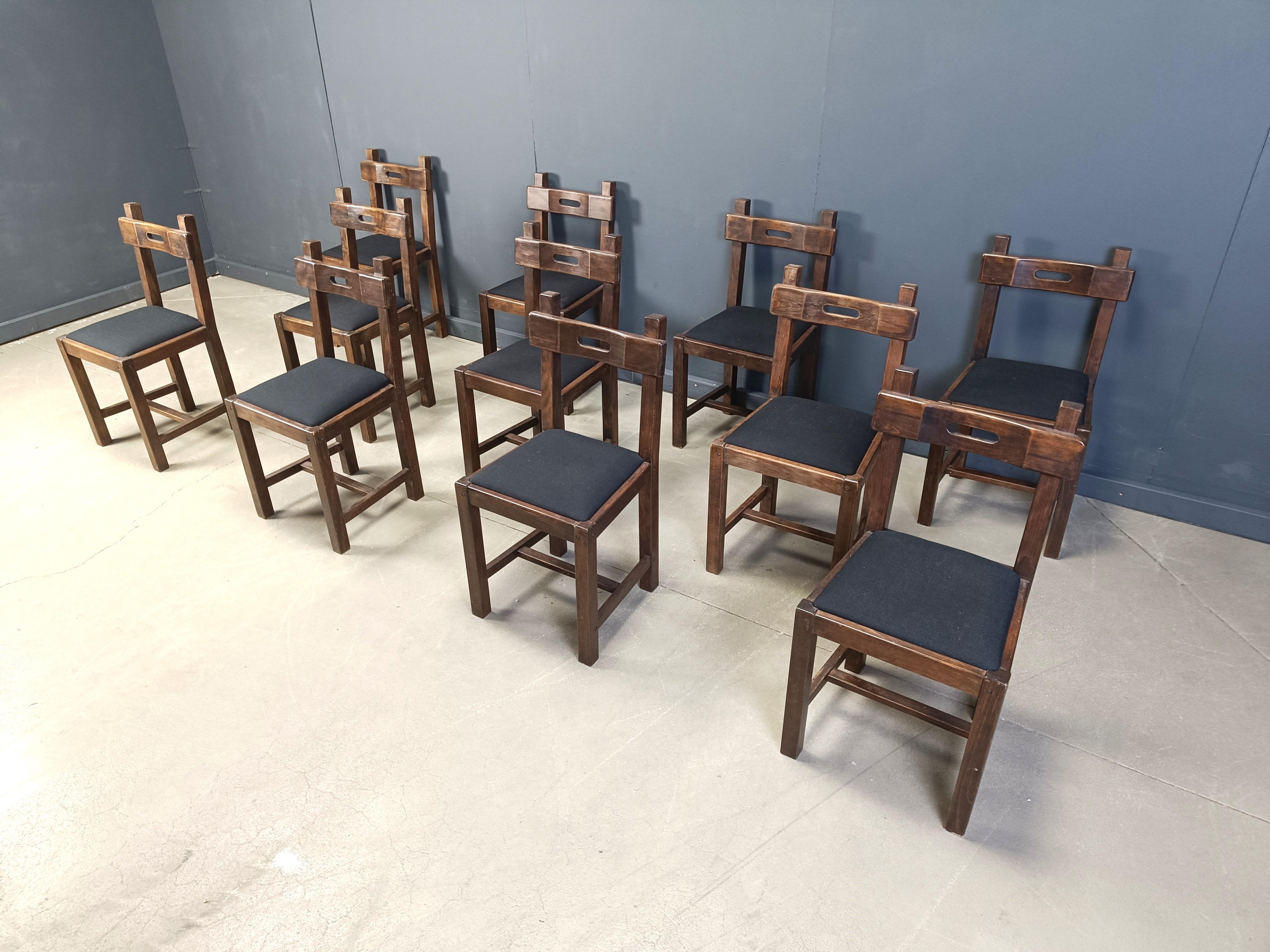 Vintage brutalist dining chairs, 1960s  - set of 11 For Sale 1