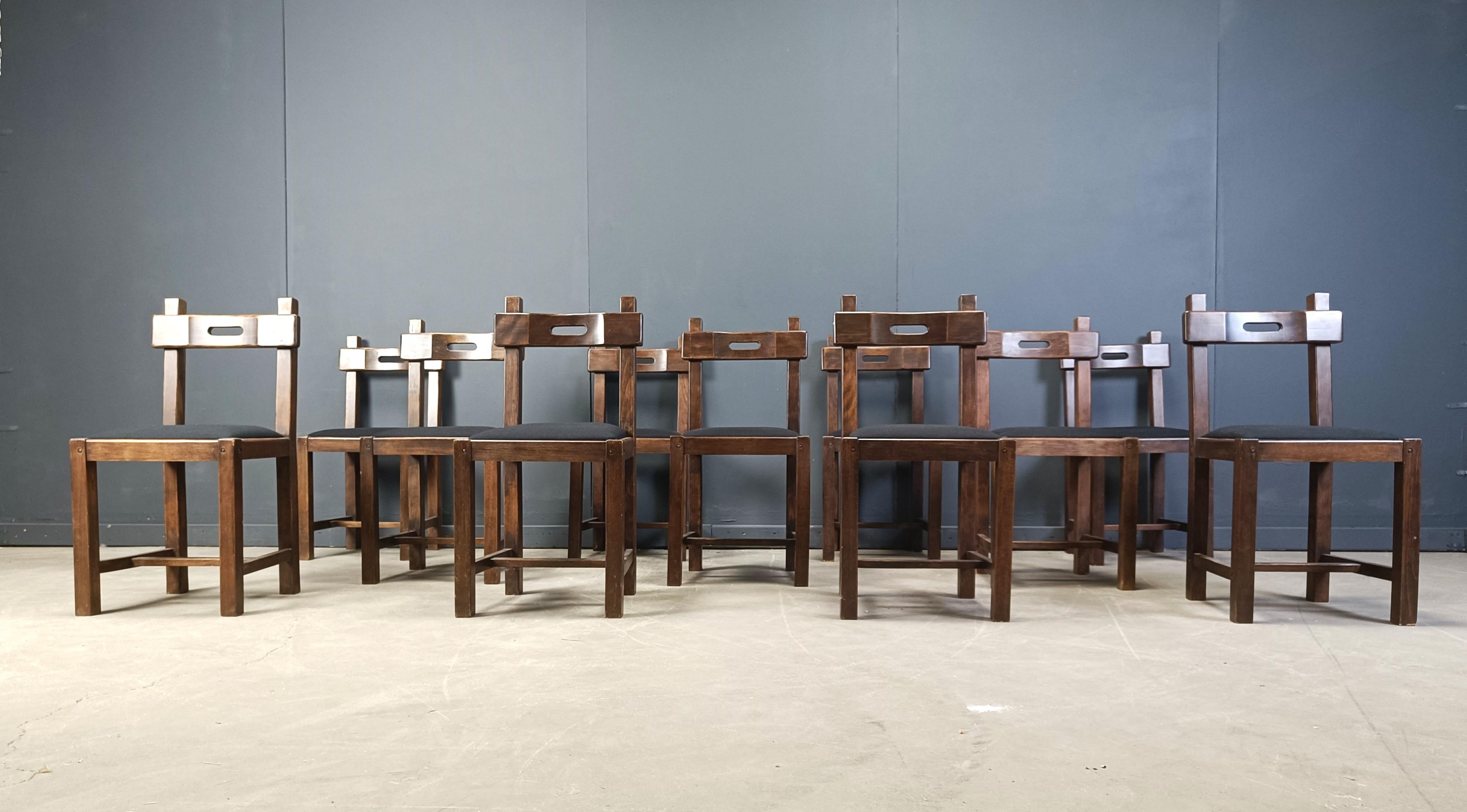 Vintage brutalist dining chairs, 1960s  - set of 11 For Sale 2
