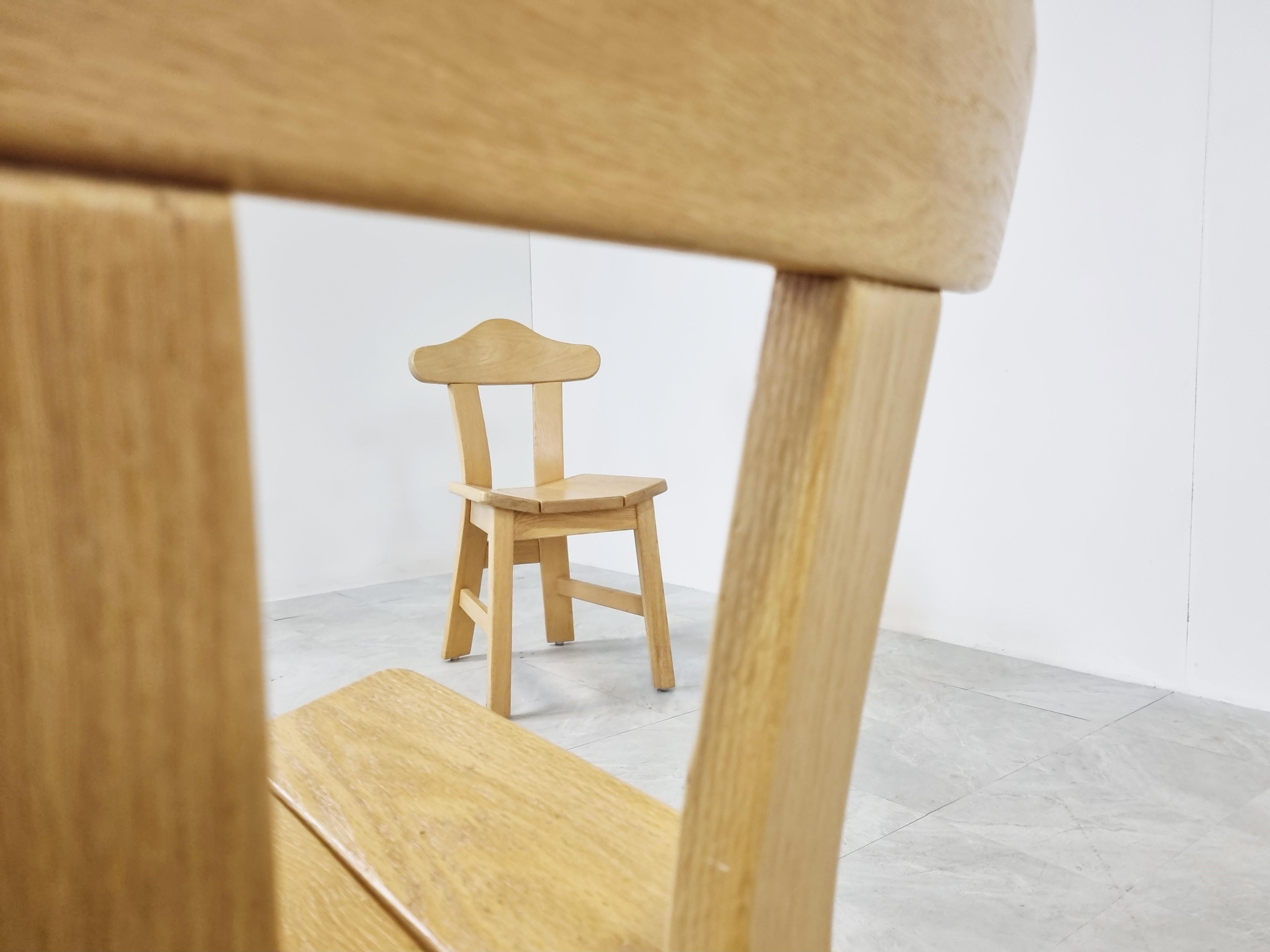 Sturdy and fun looking dining chairs made of solid beech wood.

The chairs are well designed and thanks to their sturdy frames they are ever lasting.

1970s - Belgium

Good overall condition with normal age related wear

Dimensions:
Height: