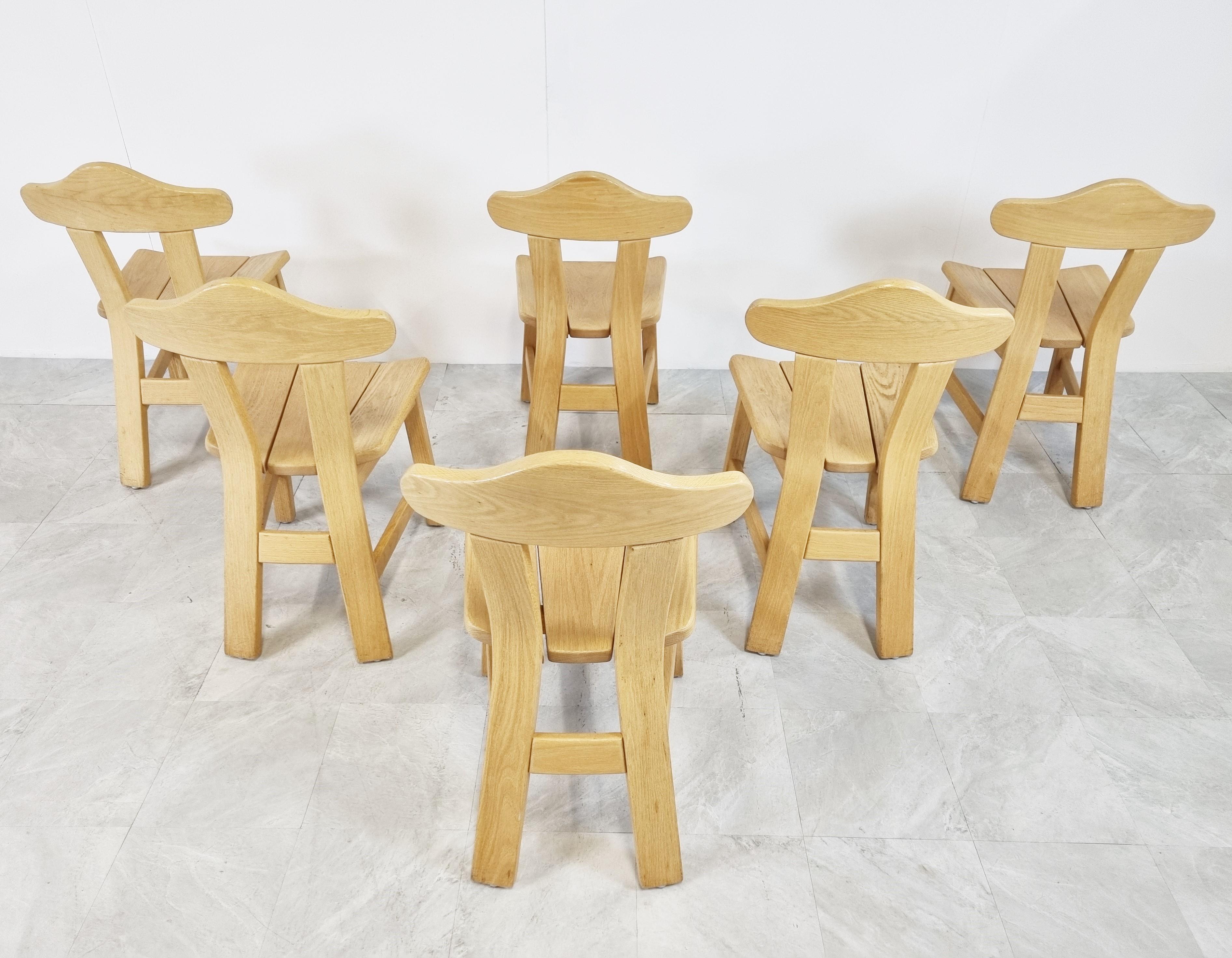 Beech Vintage Brutalist Dining Chairs, 1970s