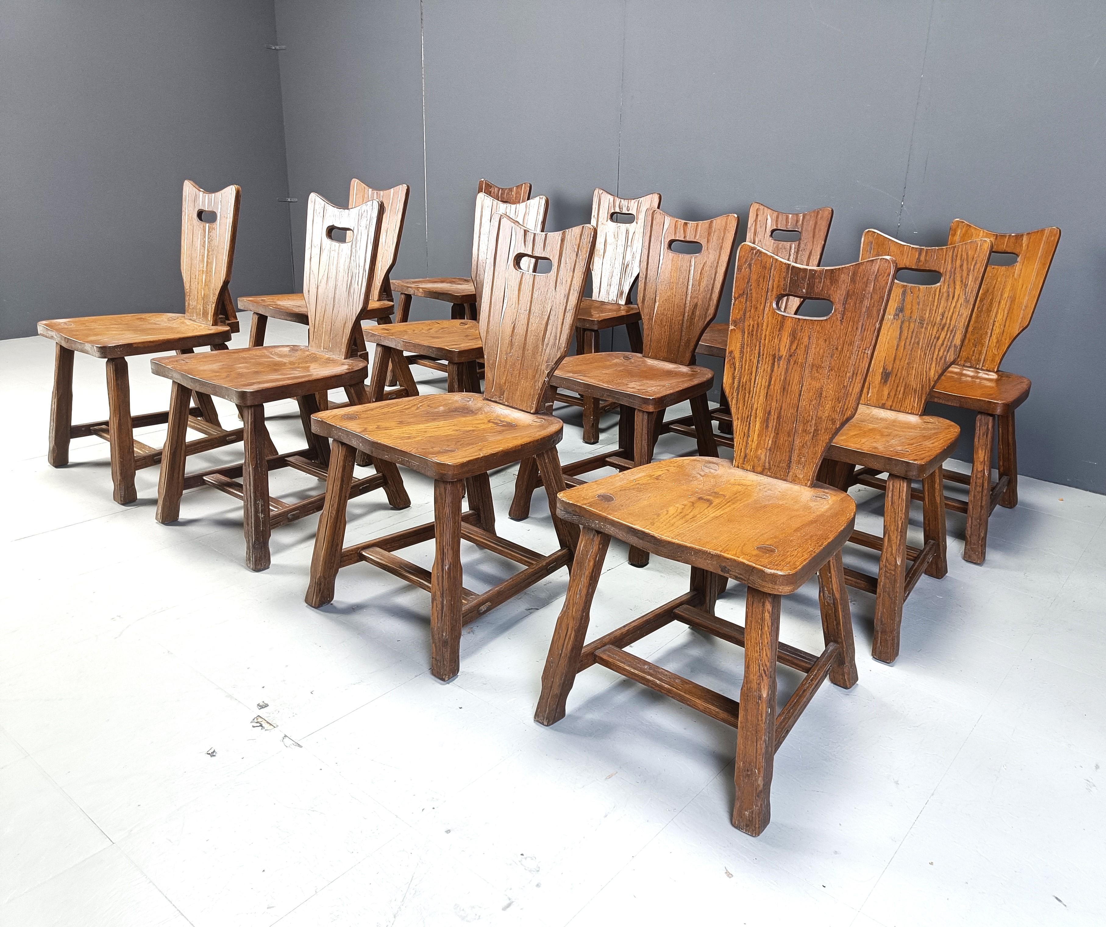 Oak Vintage brutalist dining chairs, set of 12 - 1960s