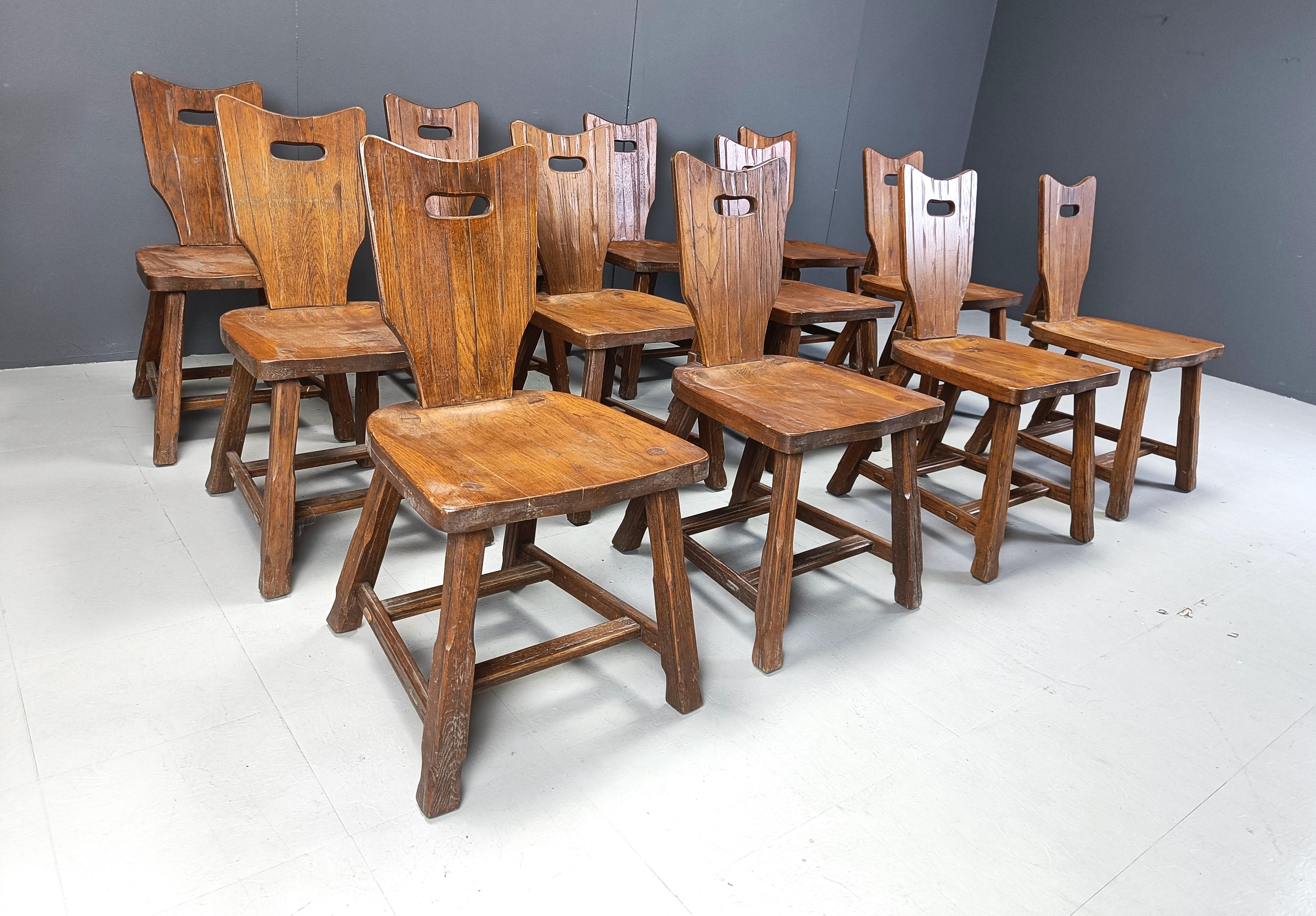 Vintage brutalist dining chairs, set of 12 - 1960s 1