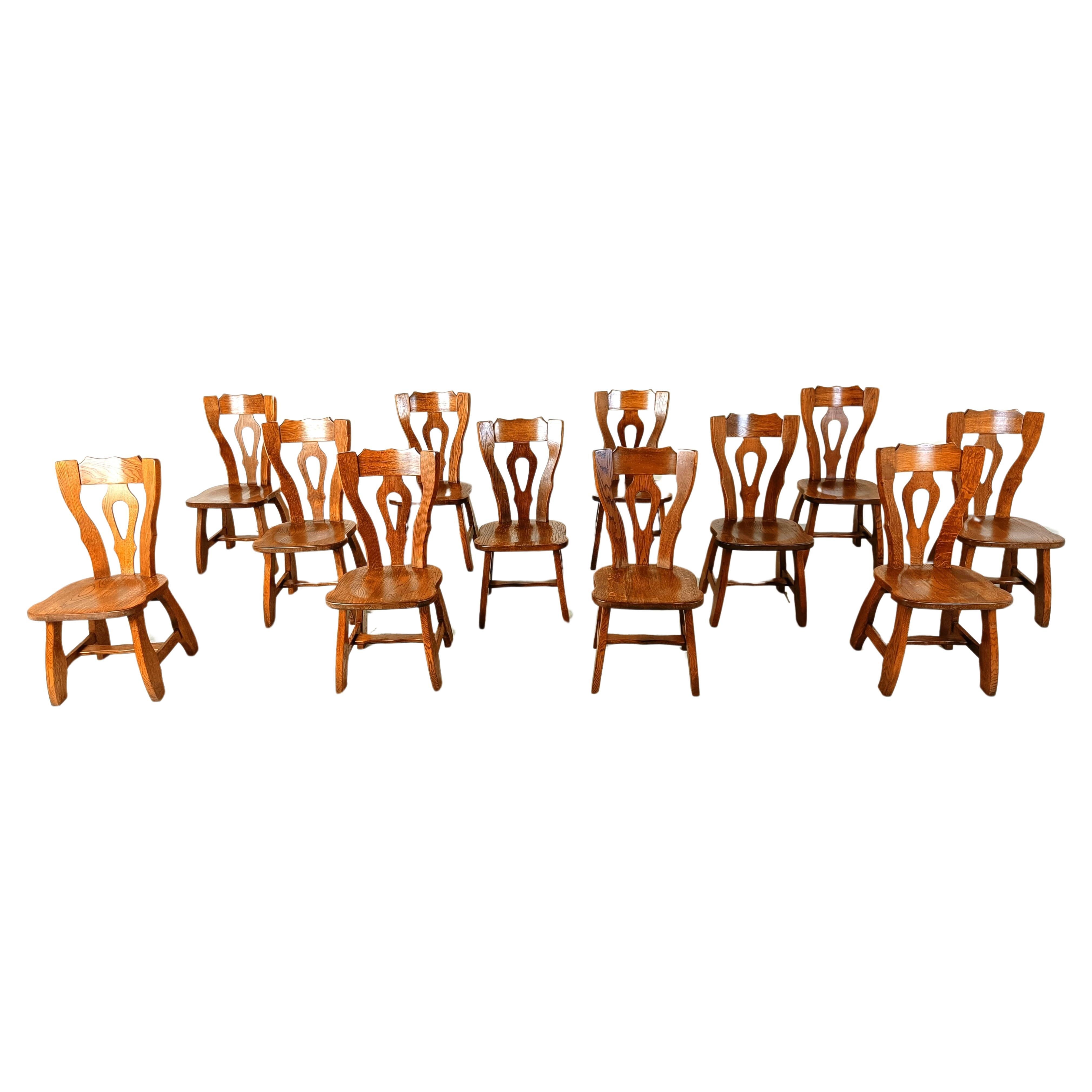 Vintage brutalist dining chairs, set of 12 - 1960s For Sale