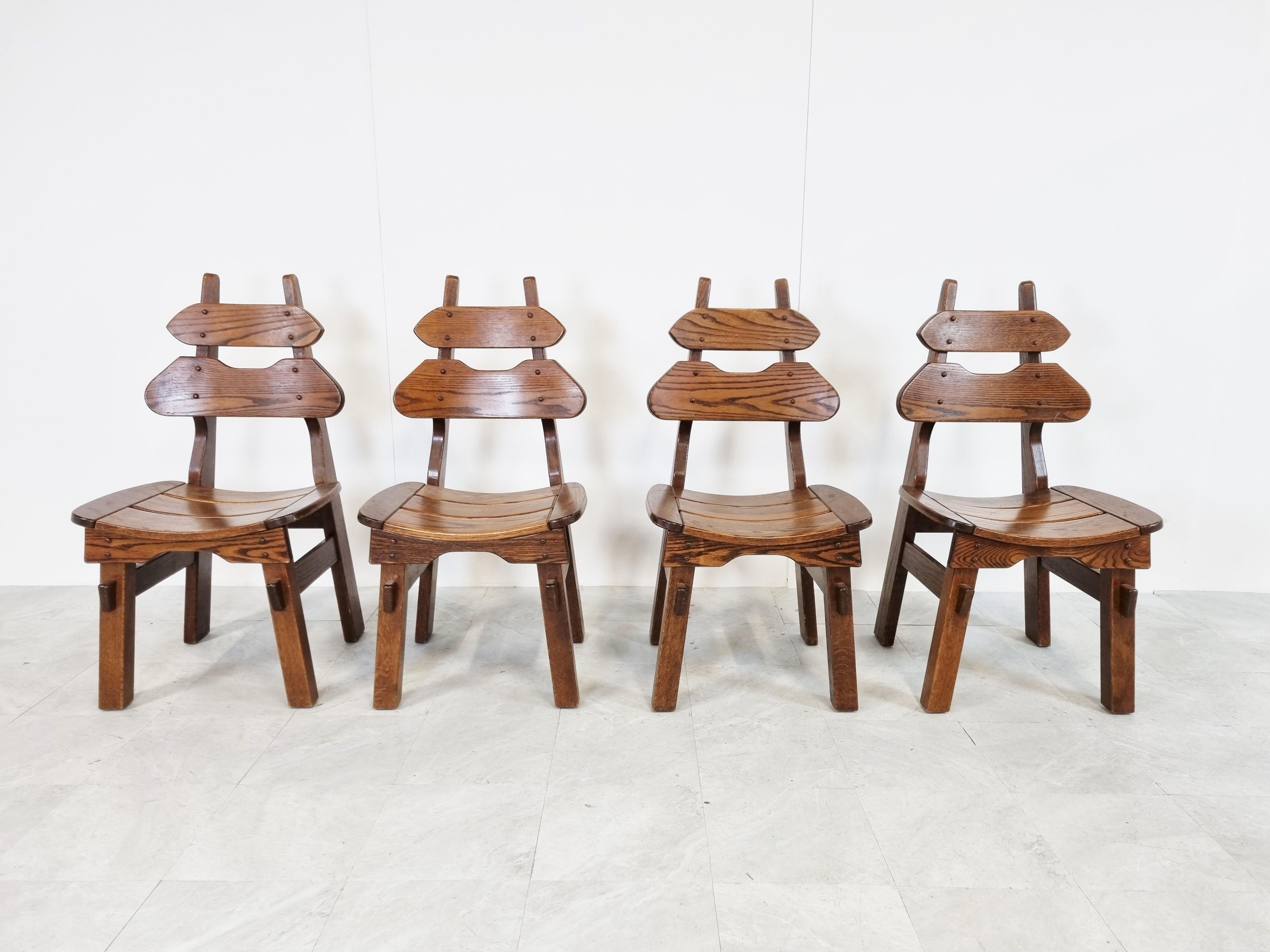 German Vintage Brutalist Dining Chairs, Set of 4, 1960s