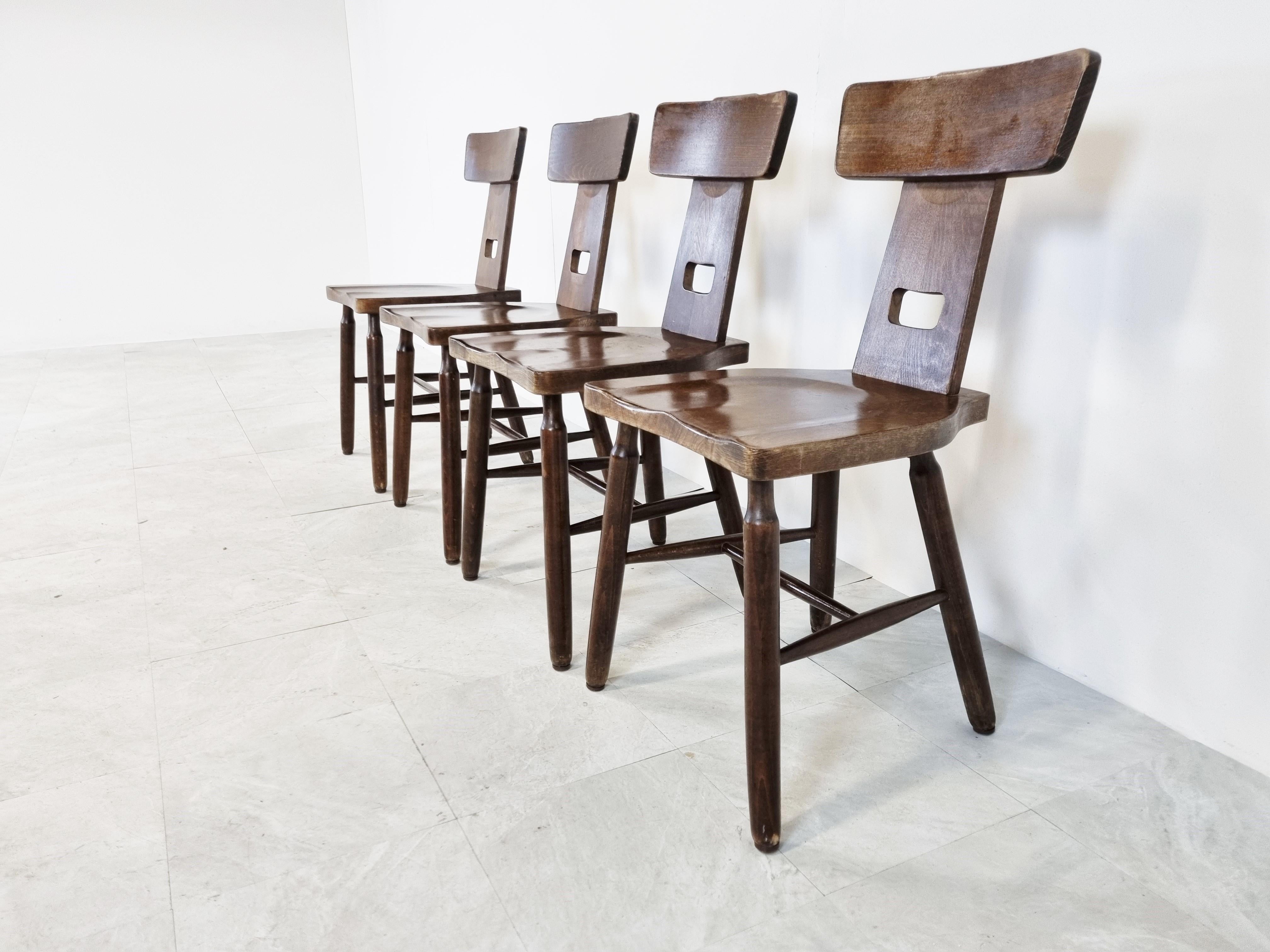 Wood Vintage Brutalist Dining Chairs, Set of 4, 1960s 