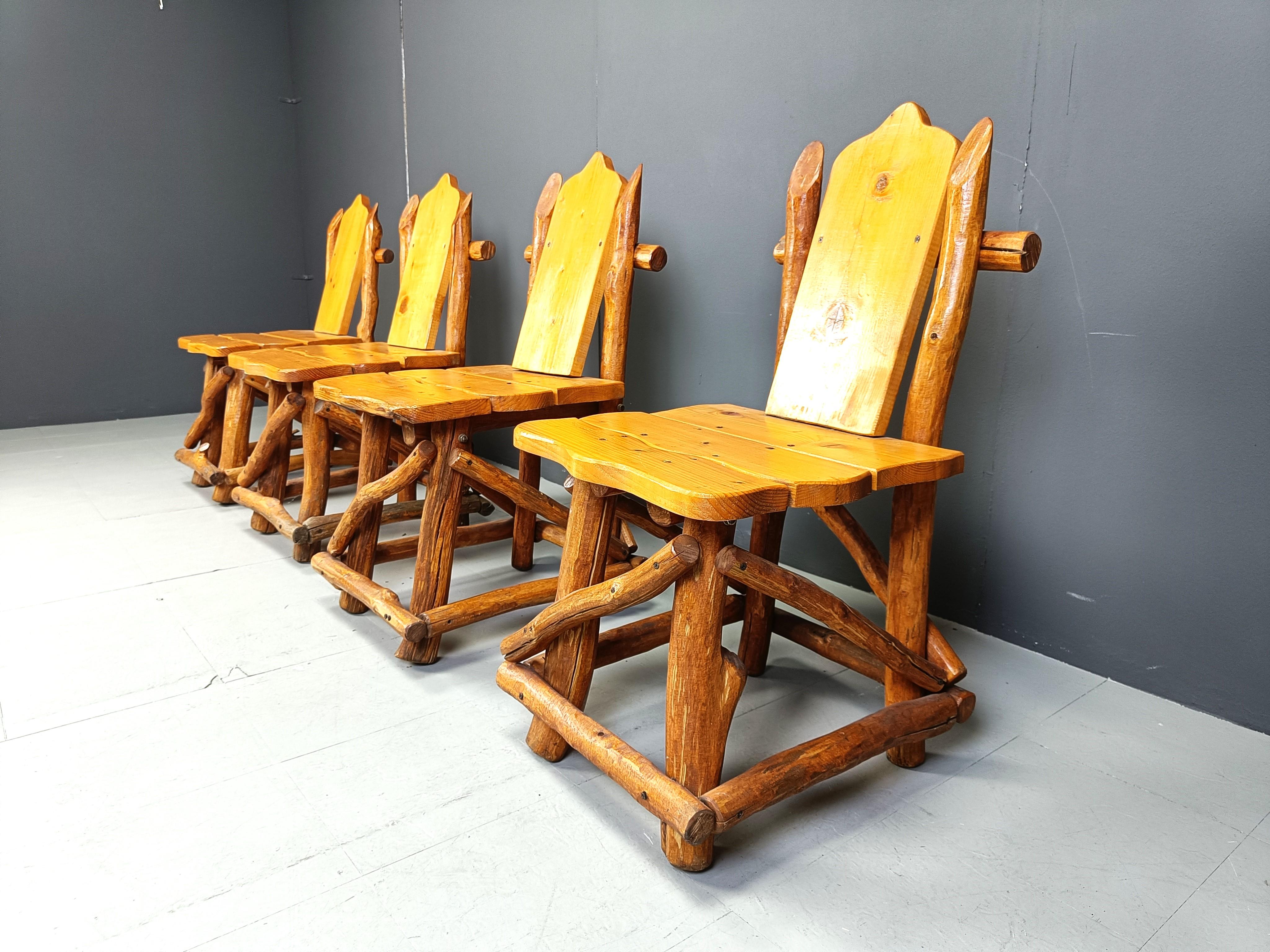 Oak Vintage brutalist dining chairs, set of 4 - 1960s For Sale