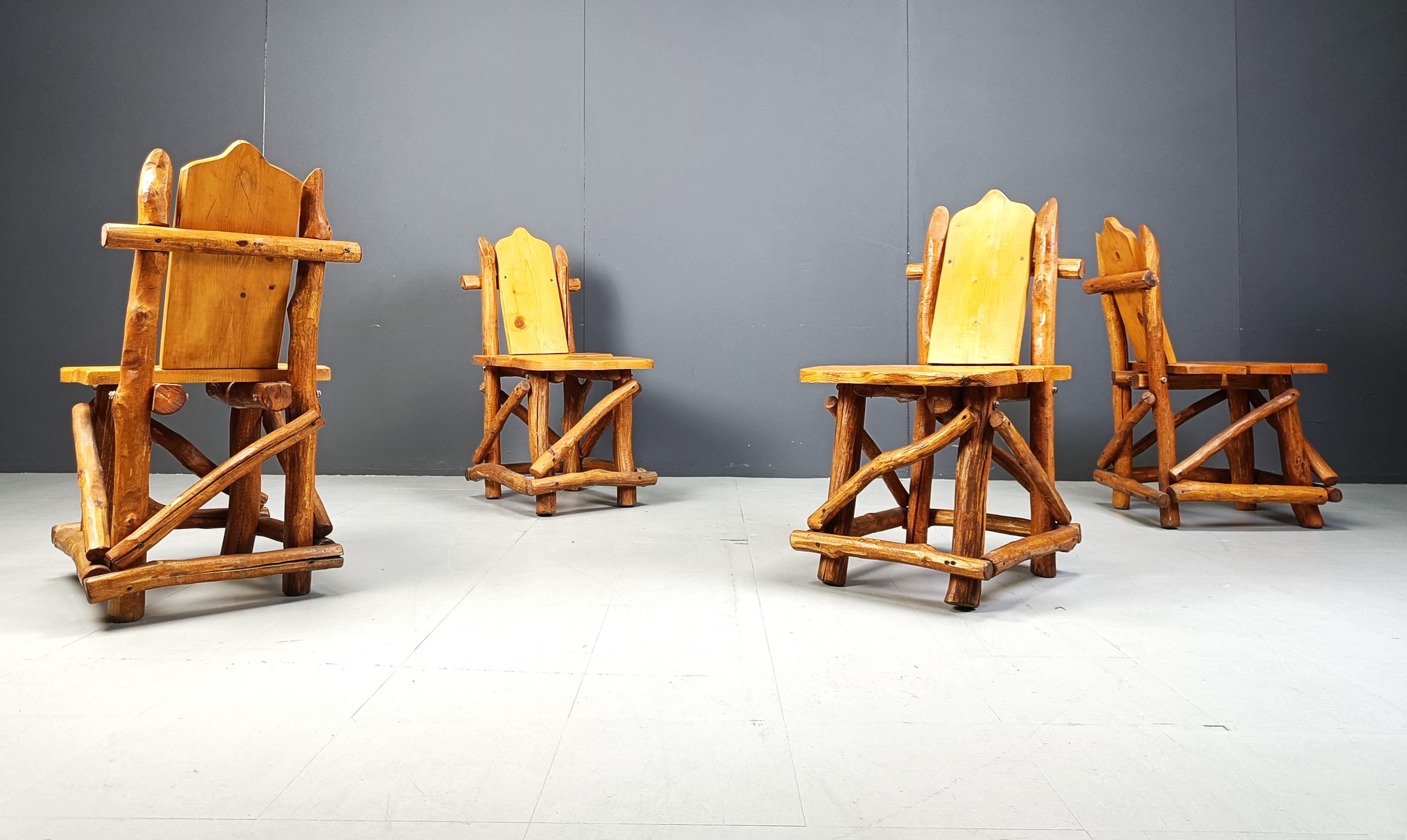 Vintage brutalist dining chairs, set of 4 - 1960s For Sale 1