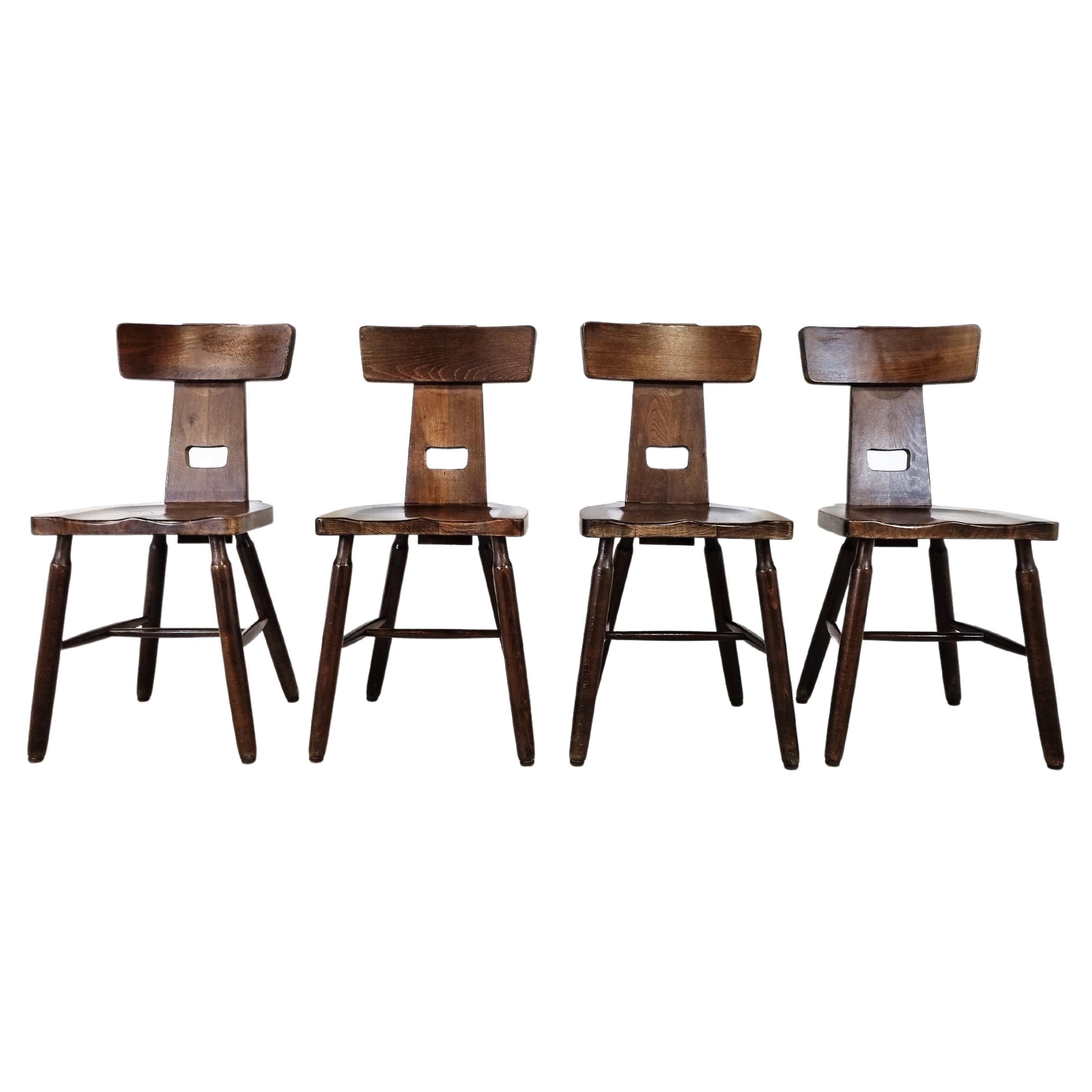 Vintage Brutalist Dining Chairs, Set of 4, 1960s 