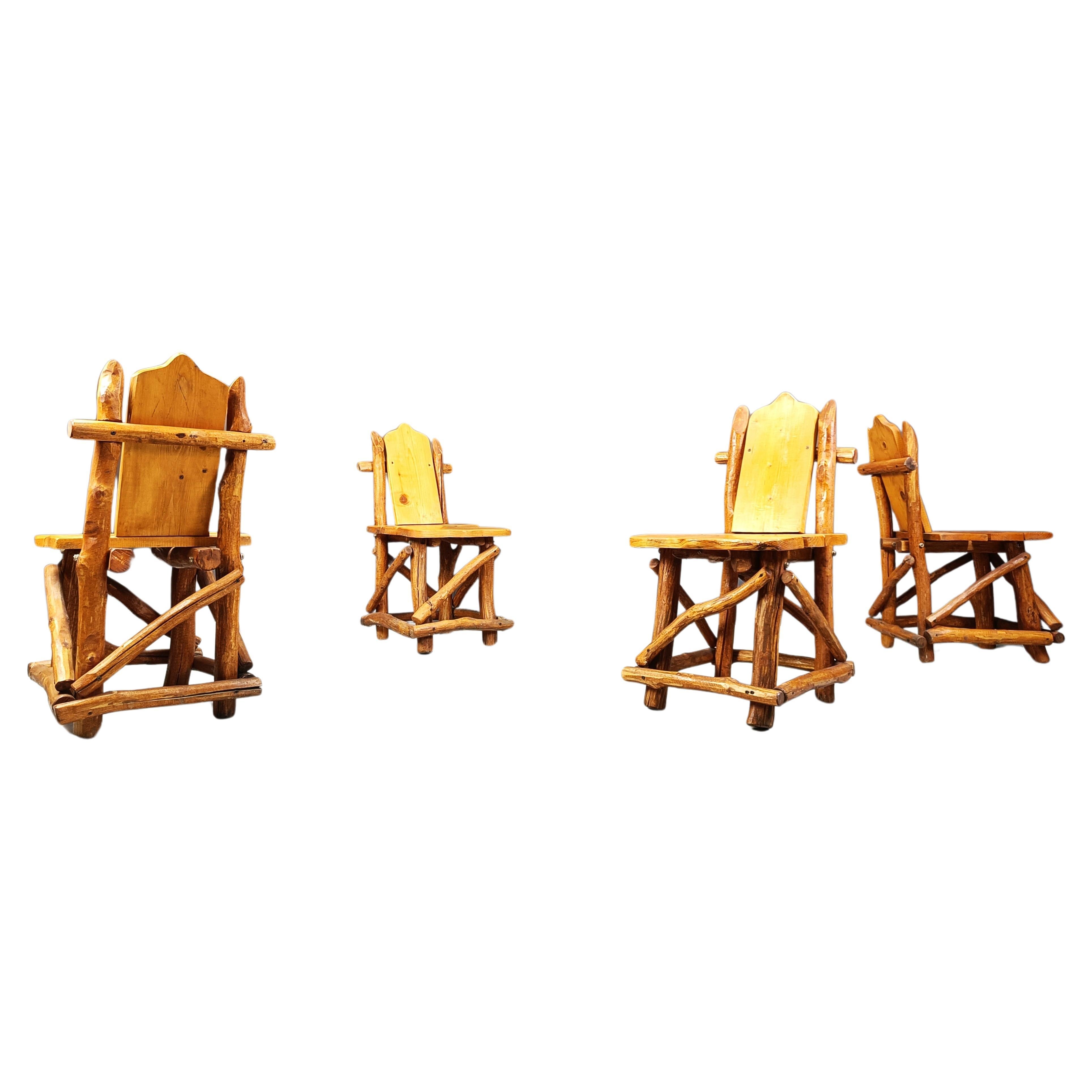 Vintage brutalist dining chairs, set of 4 - 1960s