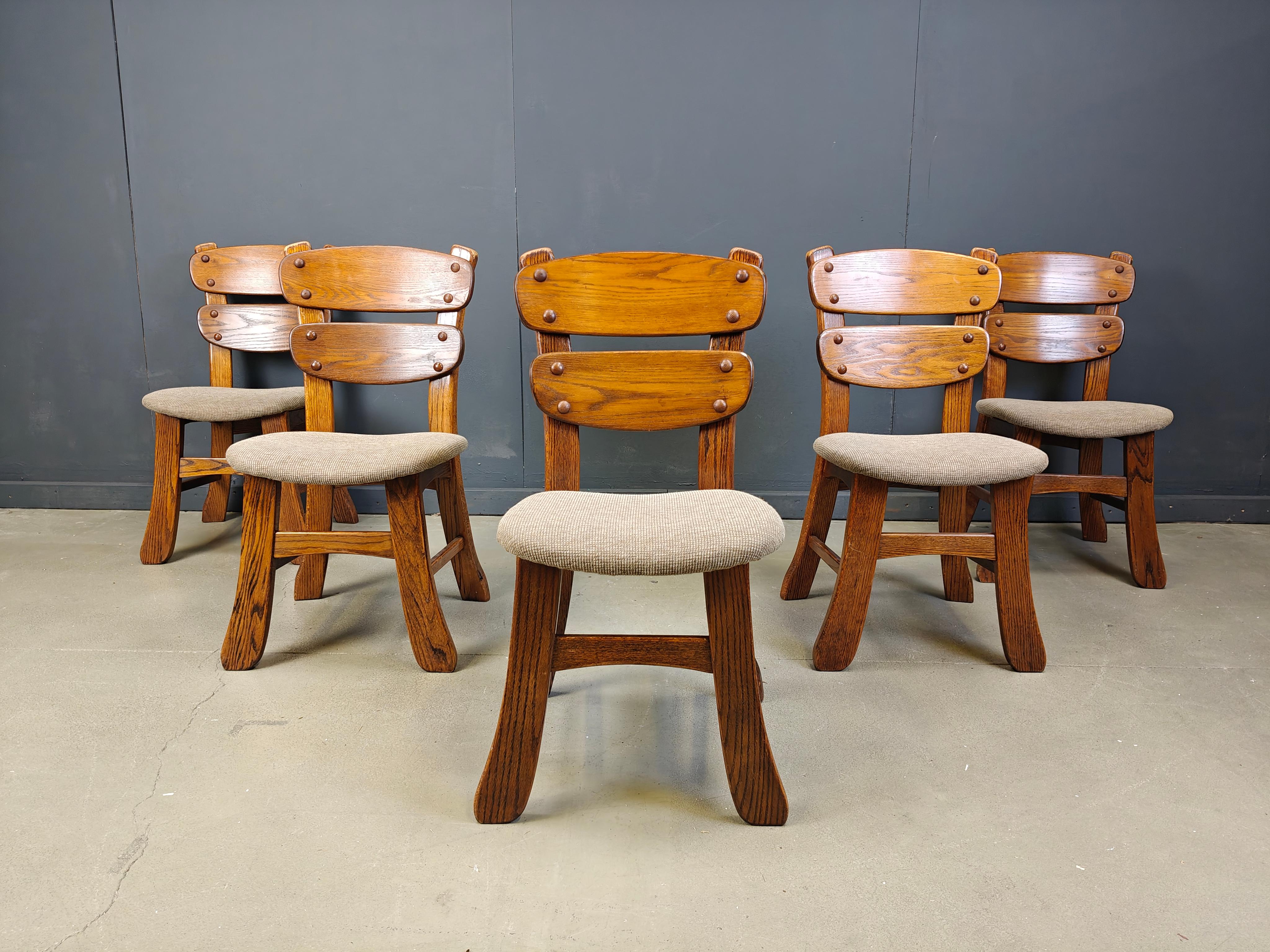 Vintage brutalist dining chairs, set of 5 - 1960s For Sale 3