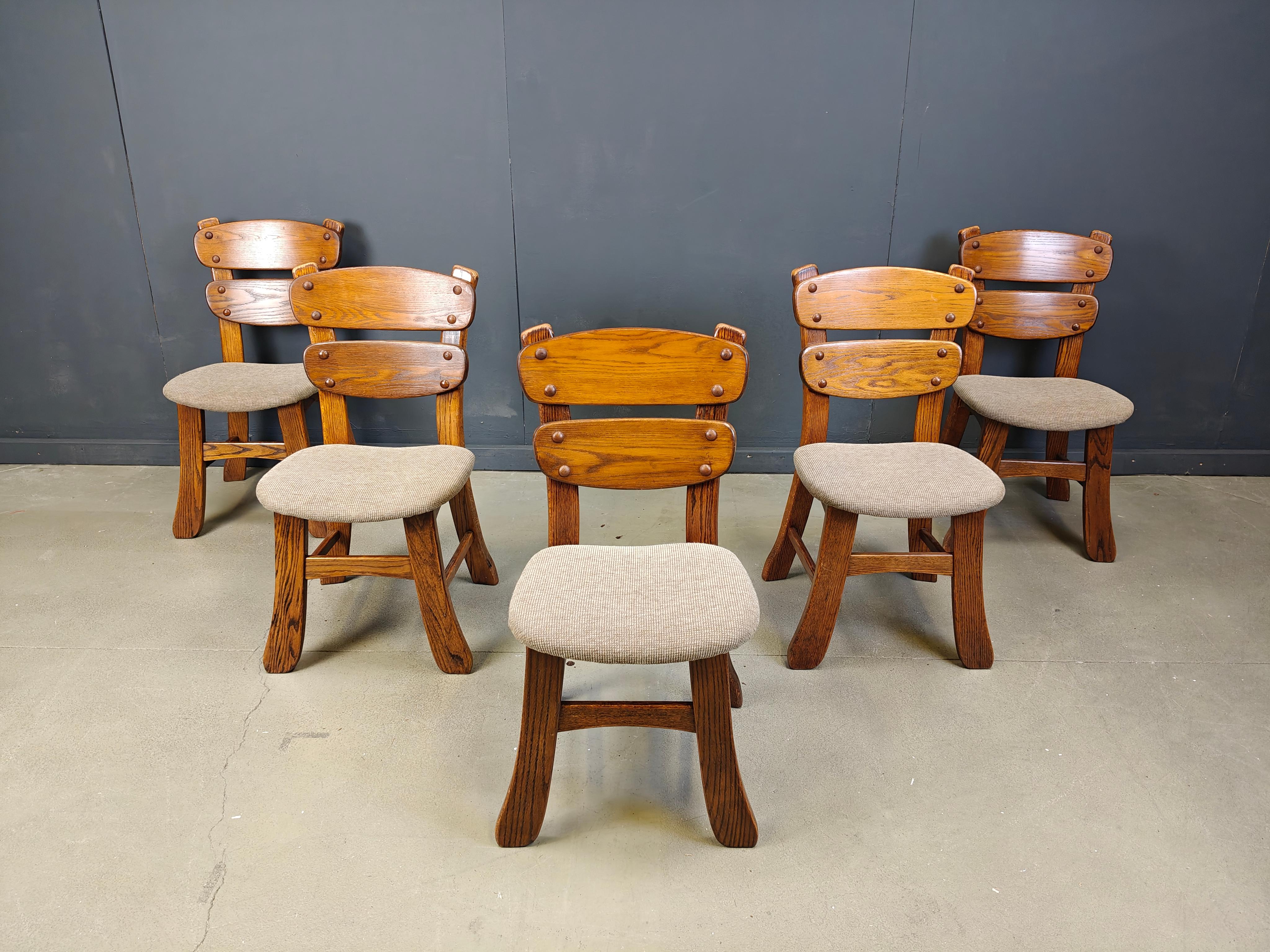 Vintage brutalist dining chairs, set of 5 - 1960s For Sale 4
