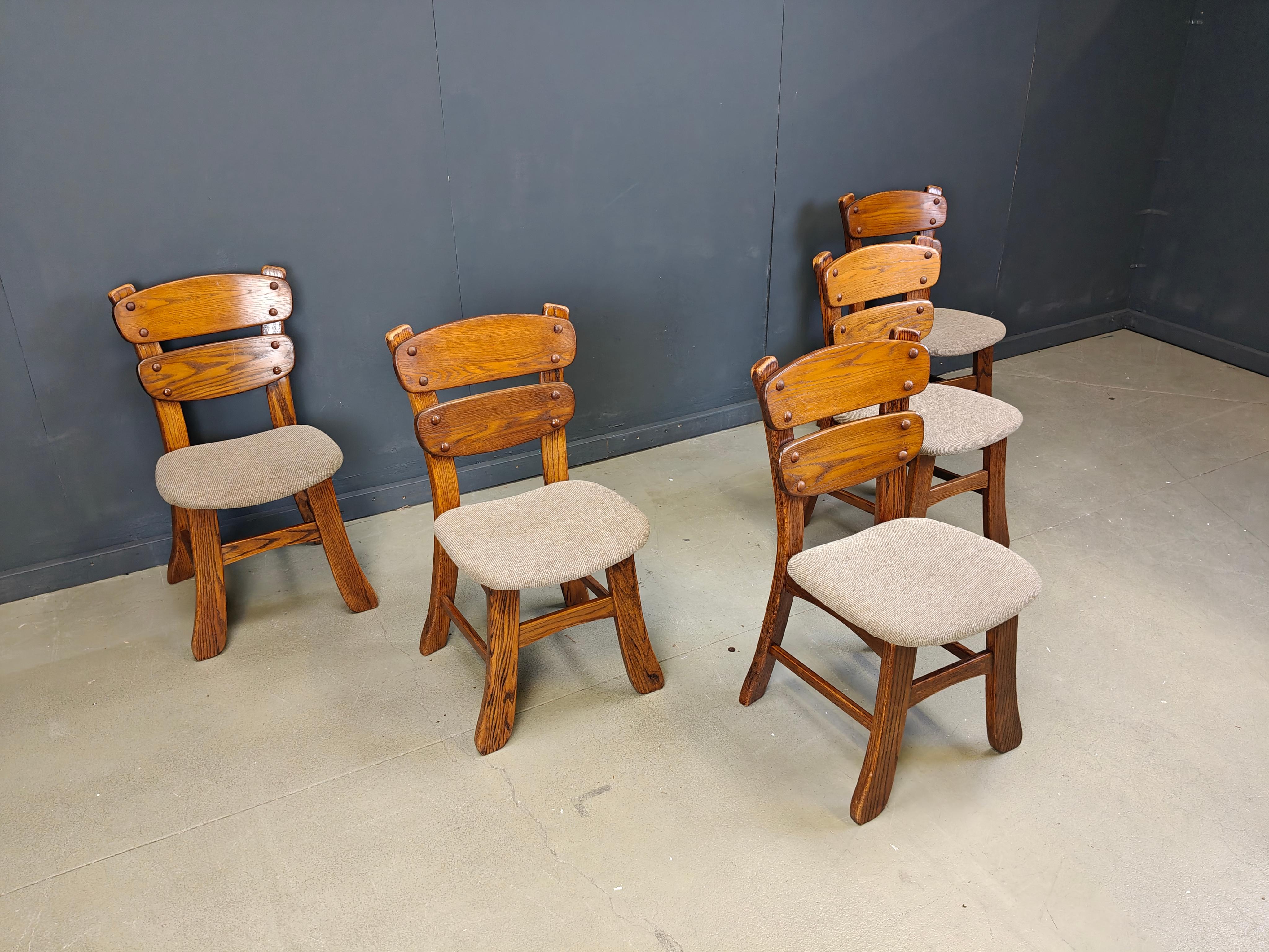 Fabric Vintage brutalist dining chairs, set of 5 - 1960s For Sale