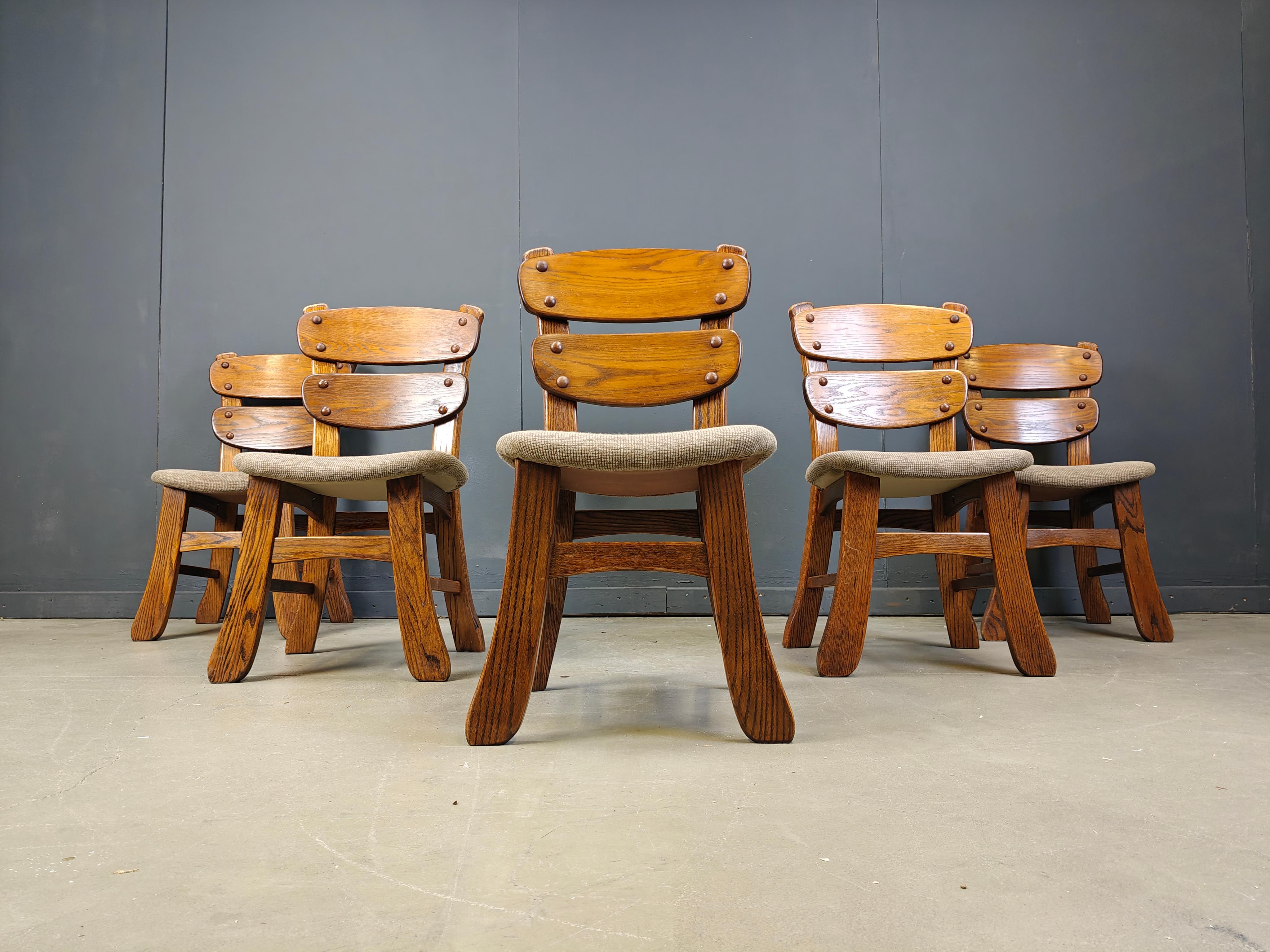 Vintage brutalist dining chairs, set of 5 - 1960s For Sale 1
