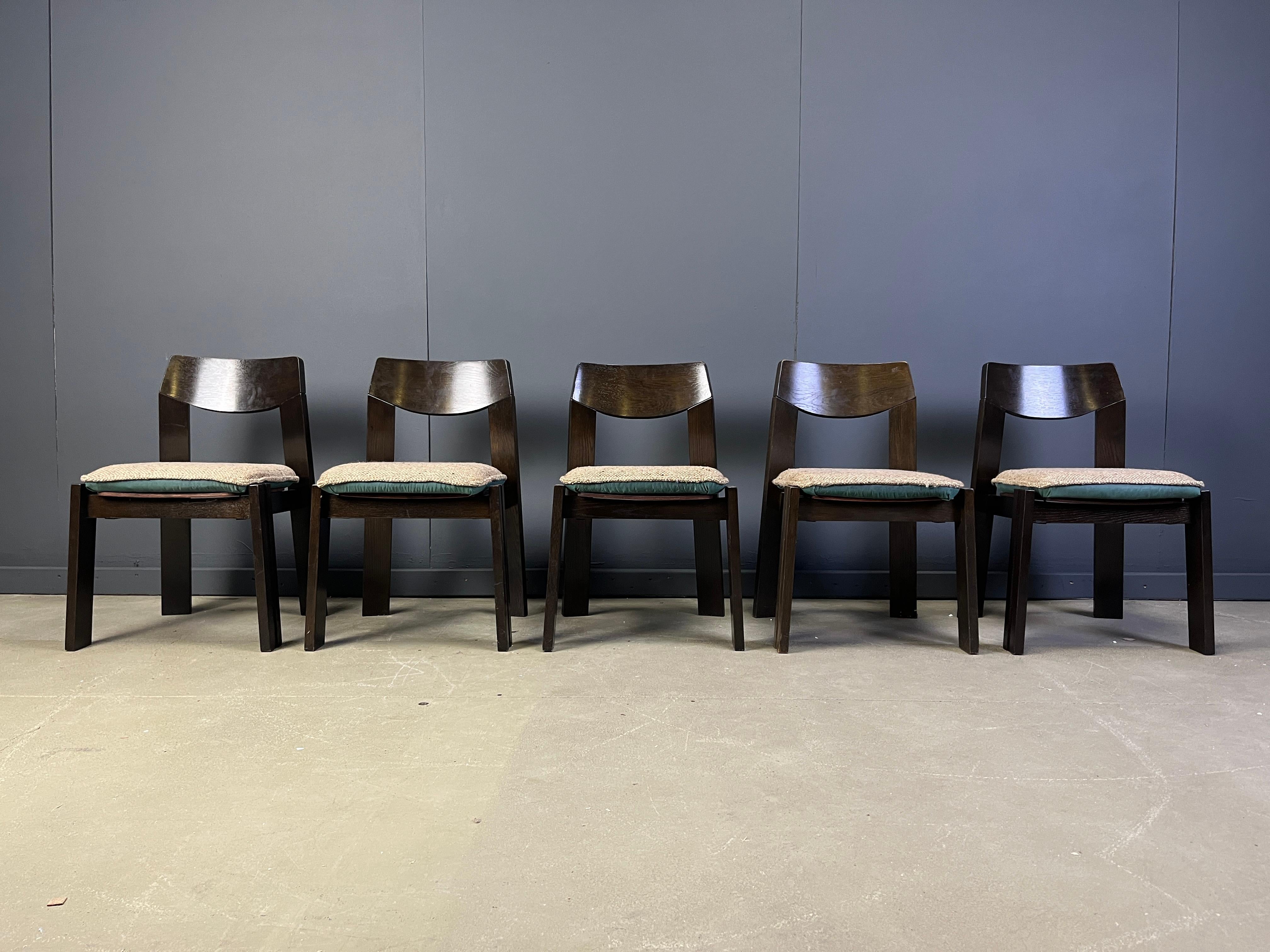 Vintage brutalist dining chairs, set of 5 - 1970s For Sale 5