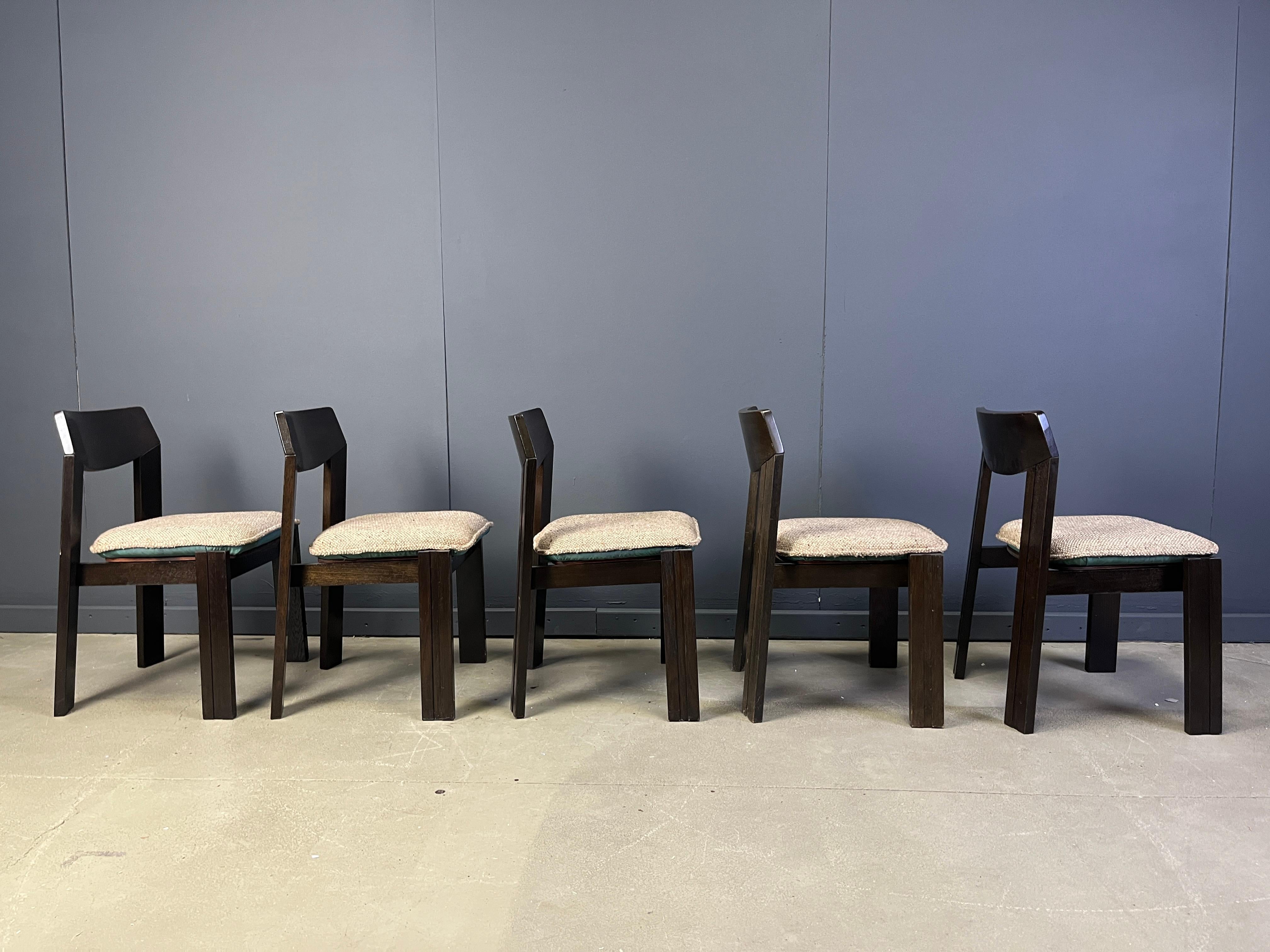 Fabric Vintage brutalist dining chairs, set of 5 - 1970s For Sale