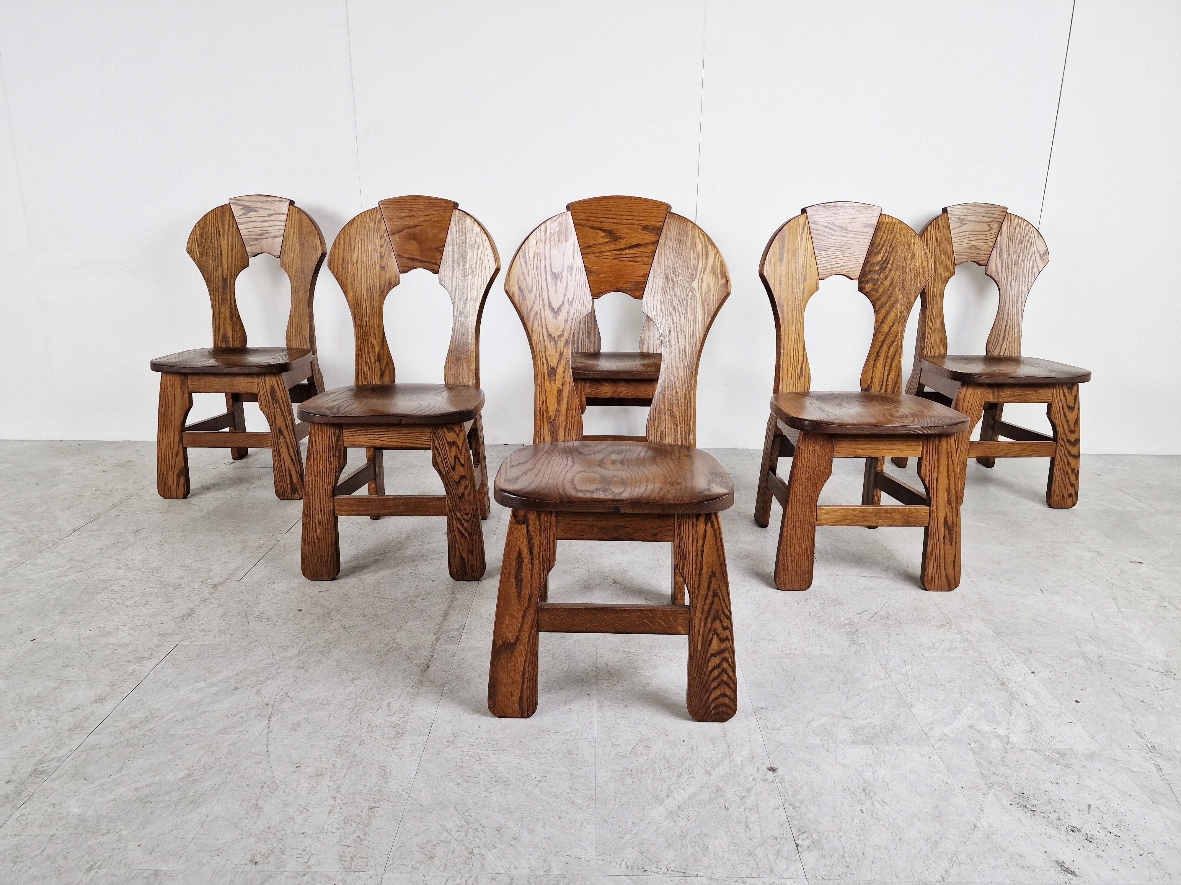 German Vintage Brutalist Dining Chairs, Set of 6, 1960s
