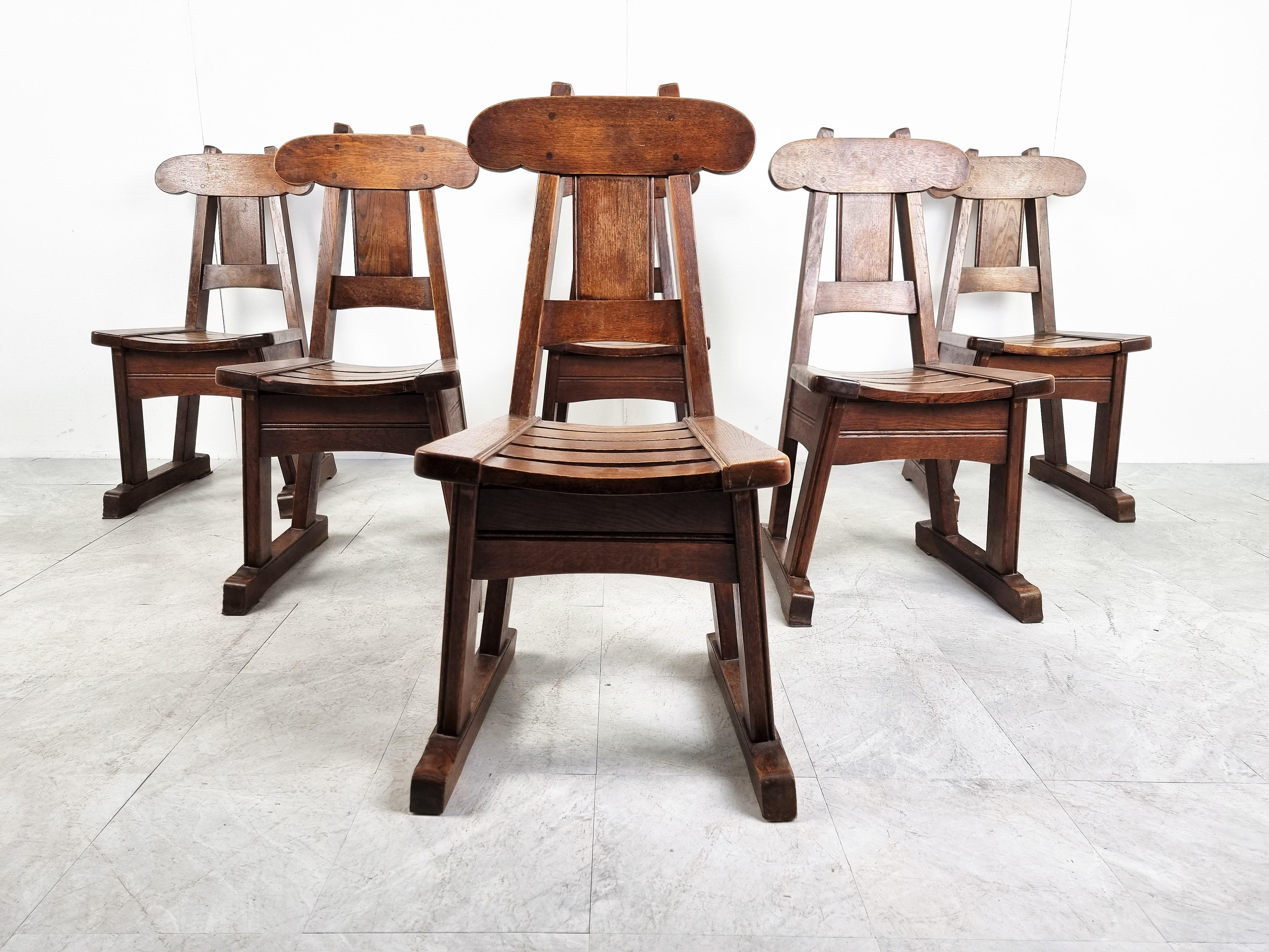 German Vintage Brutalist Dining Chairs, Set of 6, 1960s For Sale