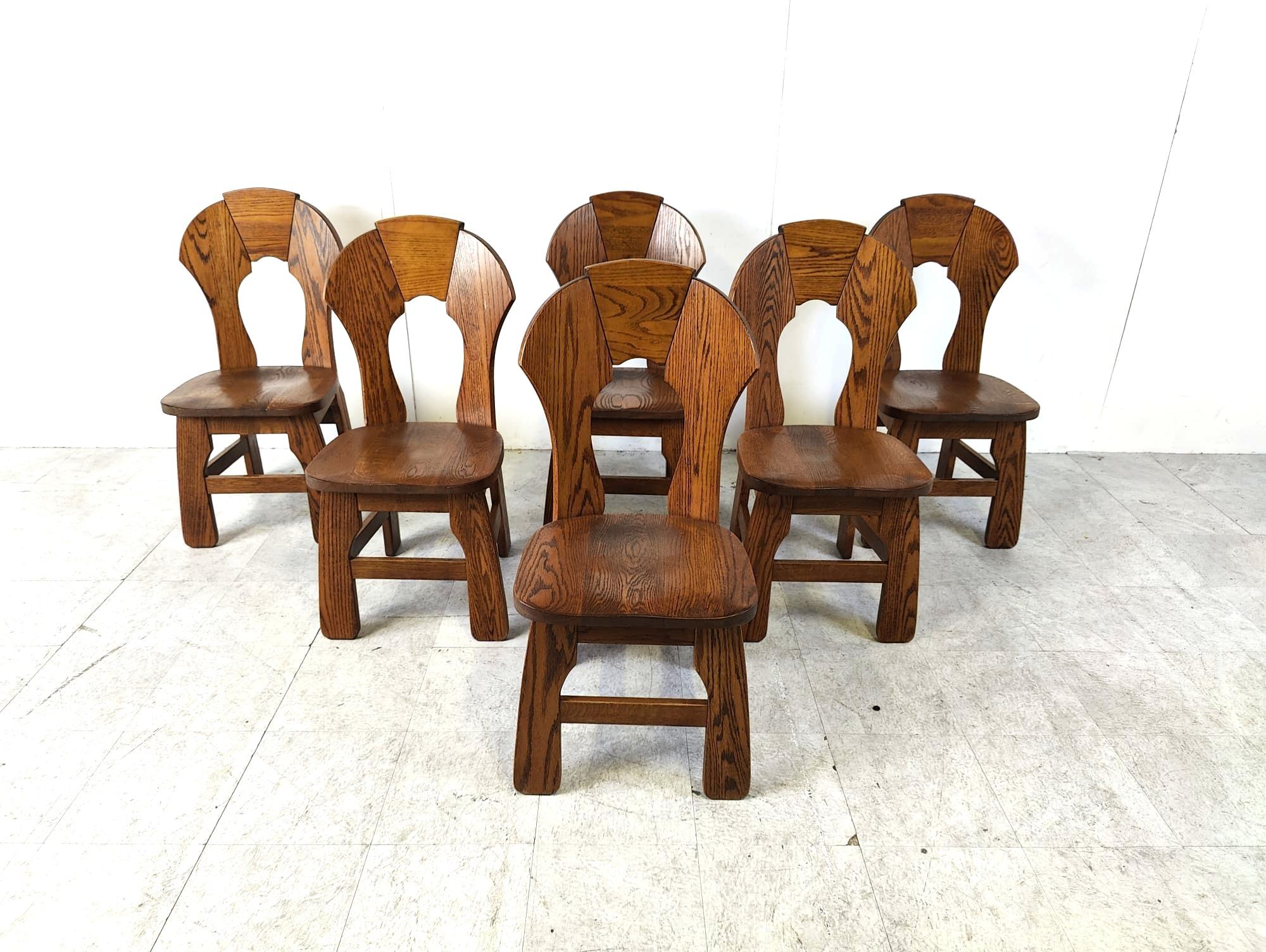 Vintage brutalist dining chairs, set of 6 - 1960s  In Good Condition For Sale In HEVERLEE, BE