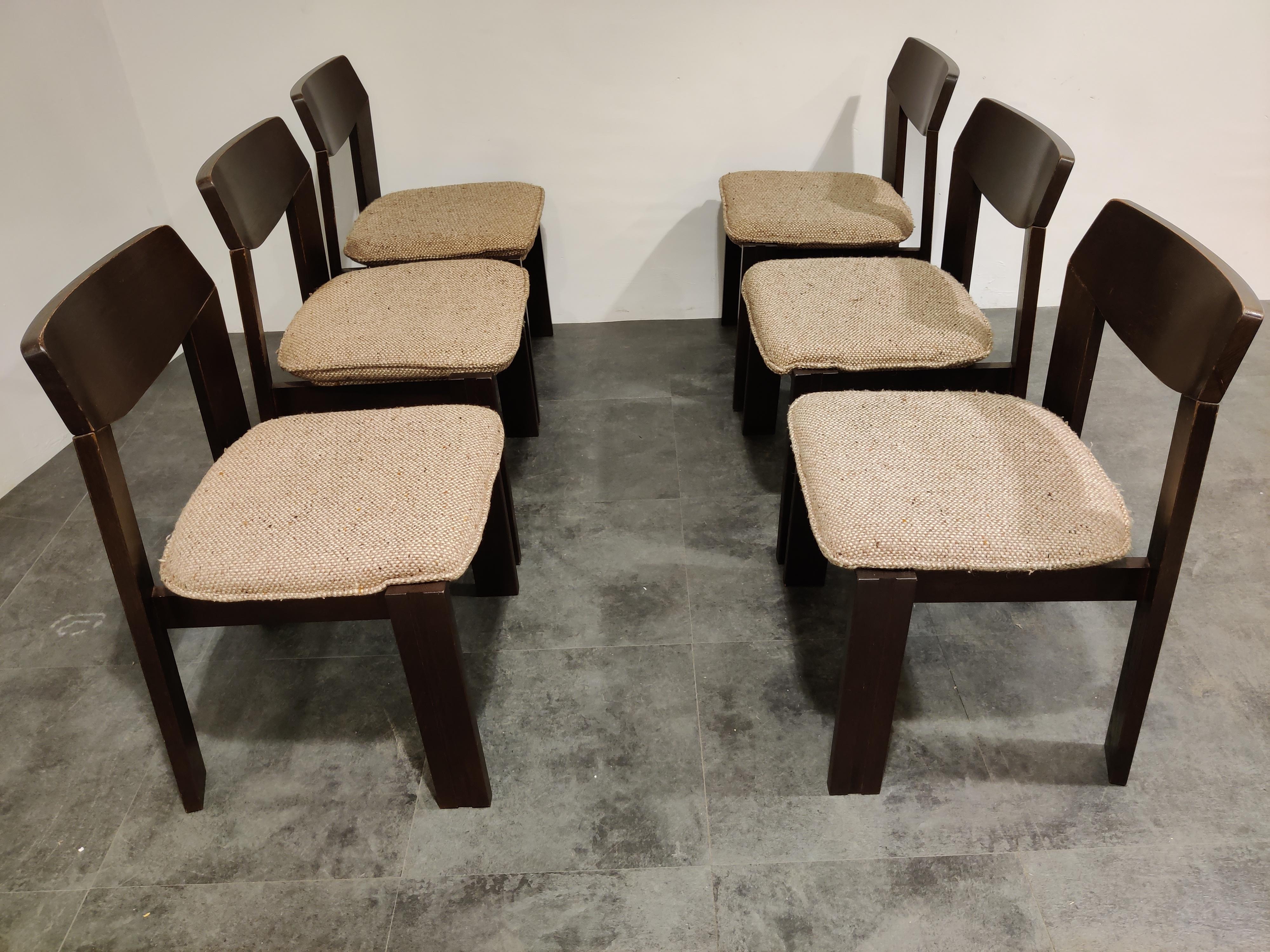 Fabric Vintage Brutalist Dining Chairs, Set of 6, 1960s