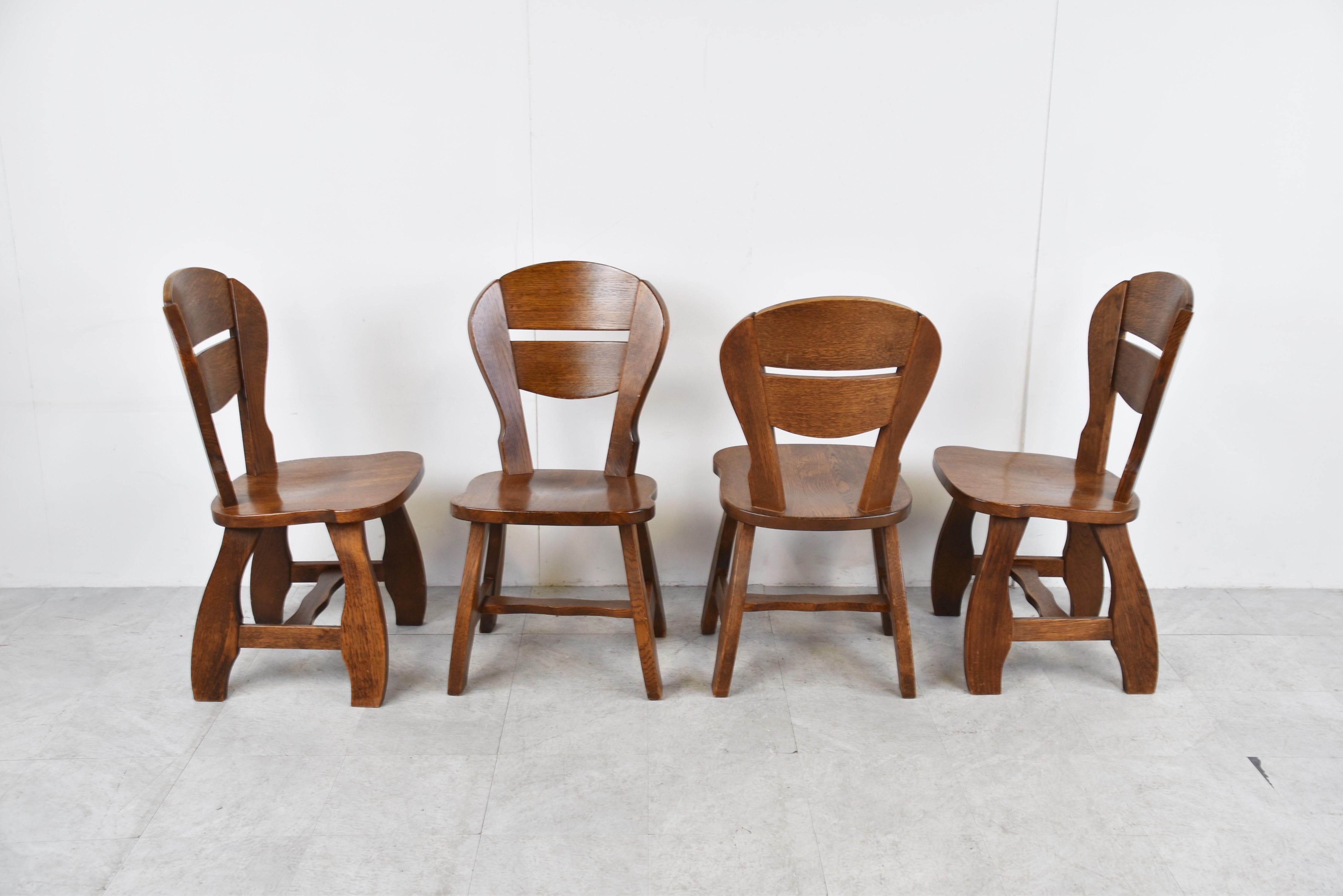 Oak Vintage Brutalist Dining Chairs, Set of 6, 1960s For Sale