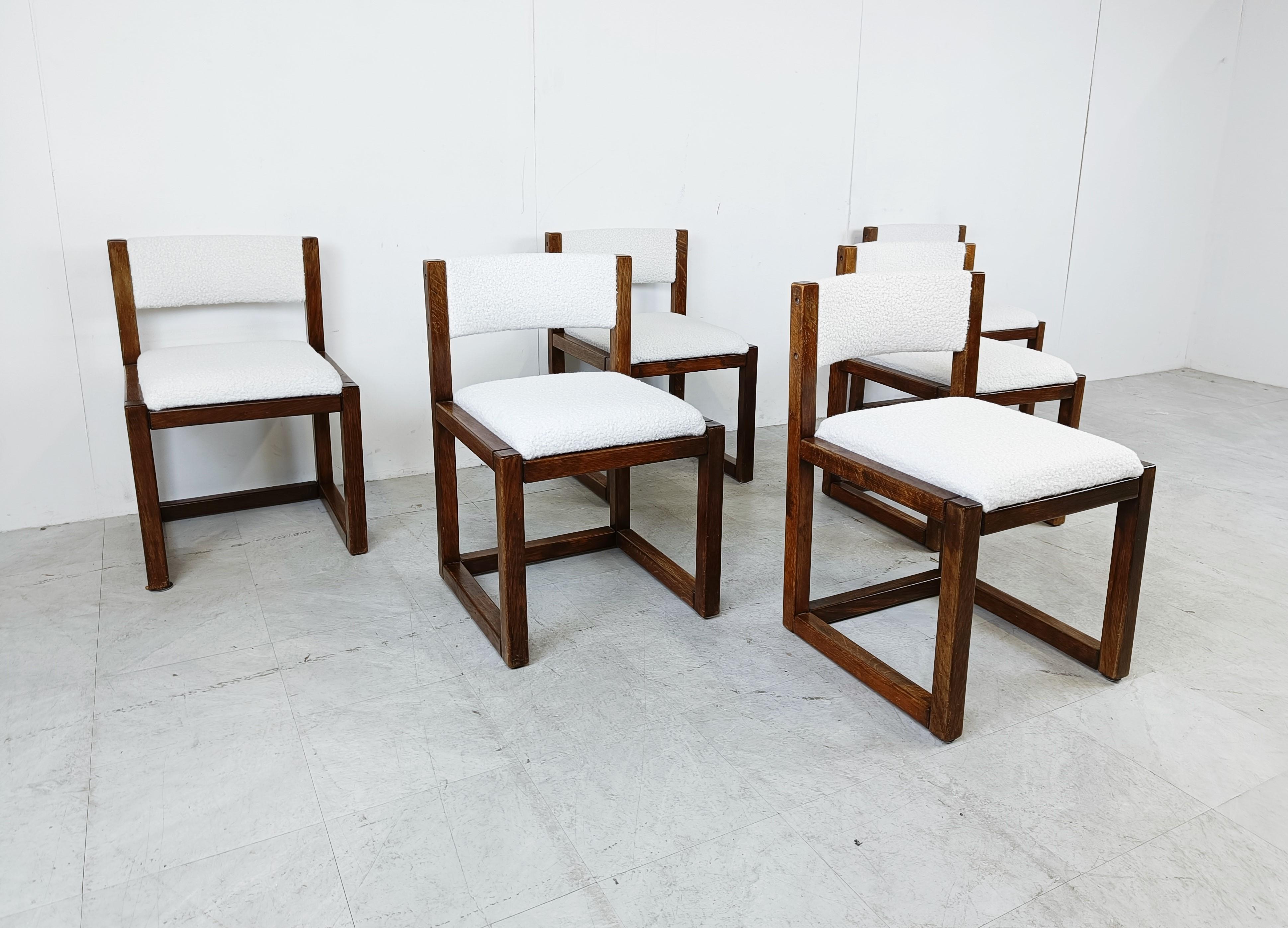 Bouclé Vintage Brutalist Dining Chairs, Set of 6 - 1960s