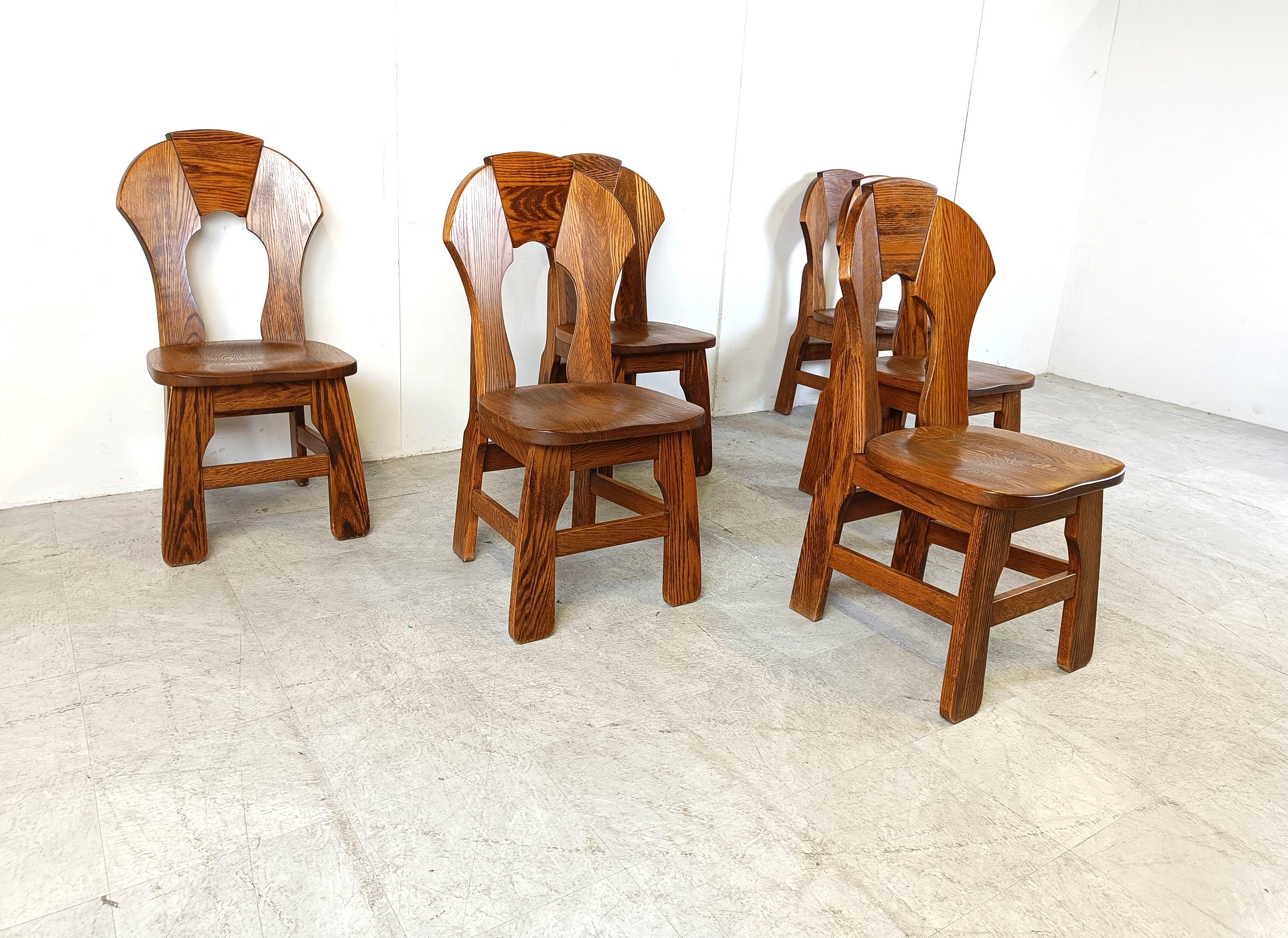Vintage-Esszimmerstühle im Stil des Brutalismus, 6er-Set, 1960er Jahre (Holz) im Angebot