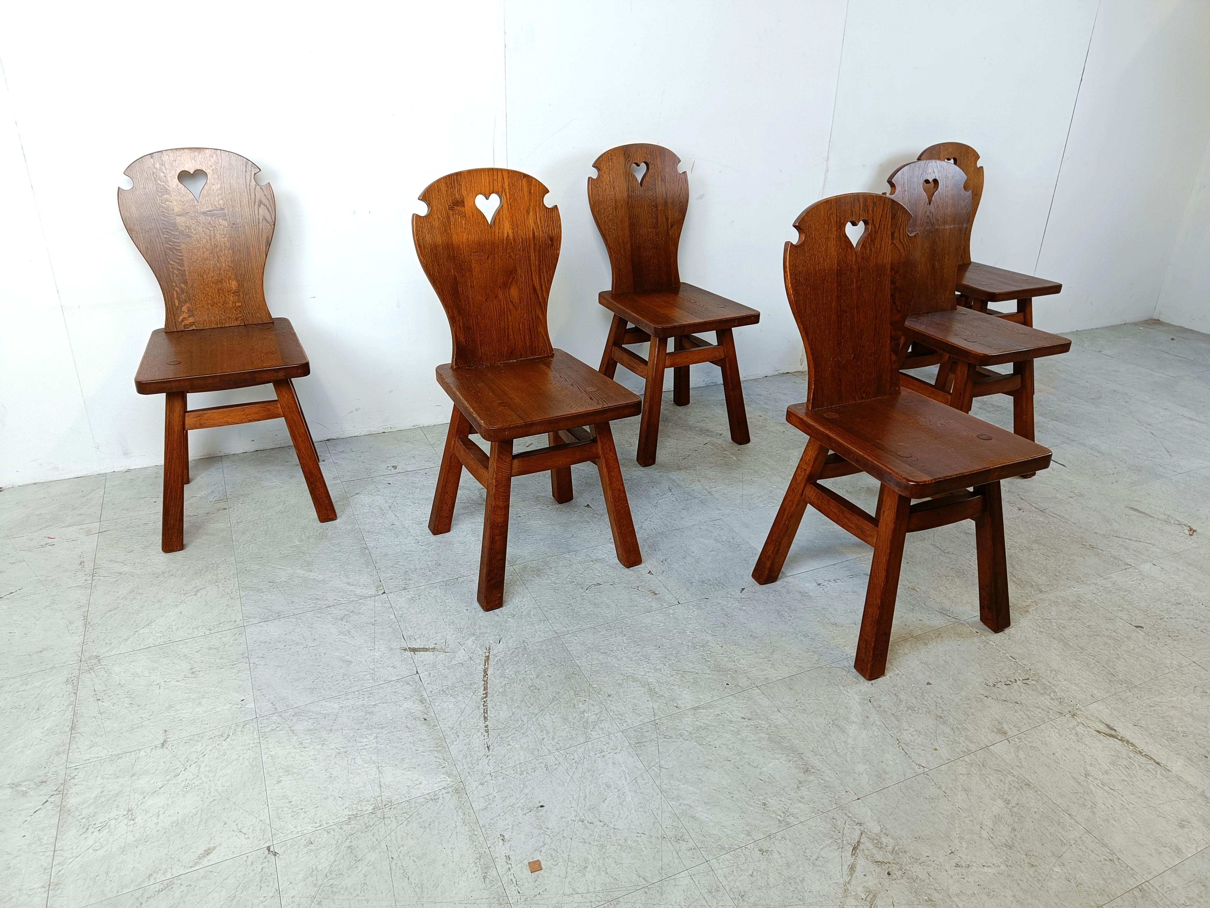 Oak Vintage brutalist dining chairs, set of 6 - 1960s  For Sale