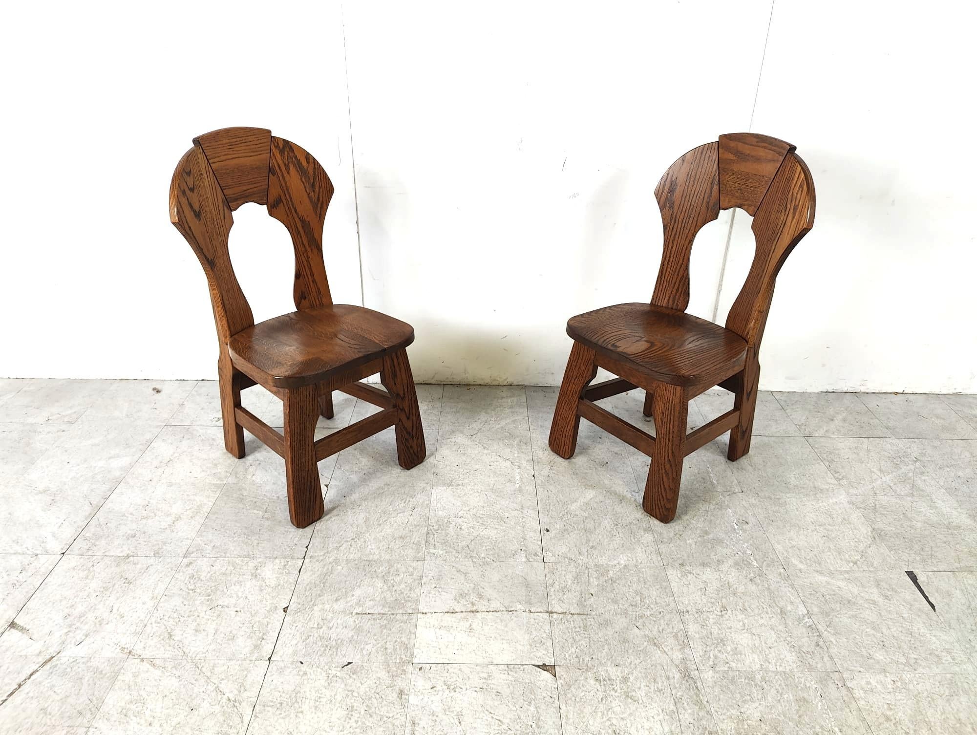 Oak Vintage brutalist dining chairs, set of 6 - 1960s  For Sale