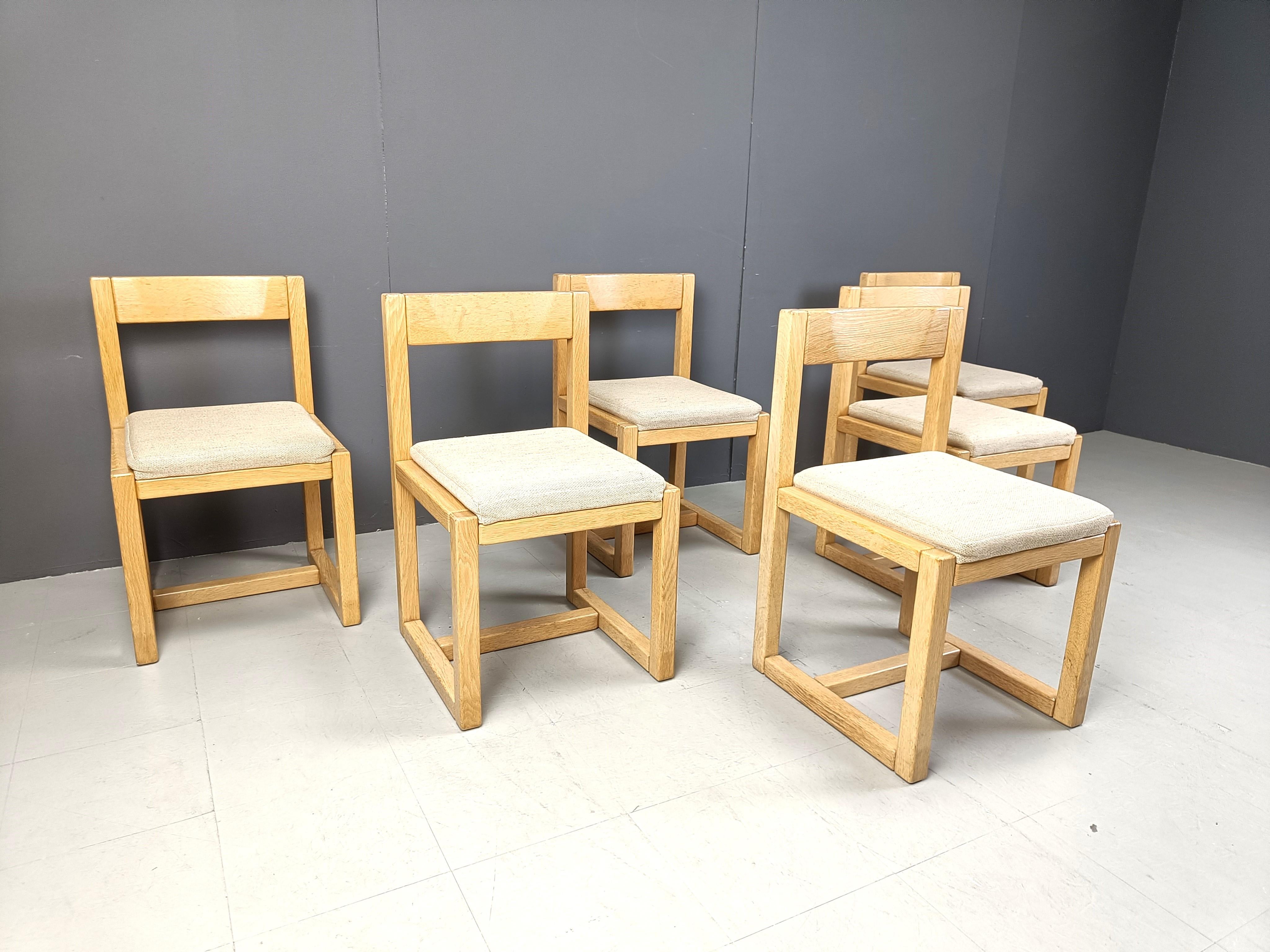 Fabric Vintage brutalist dining chairs, set of 6 - 1960s For Sale