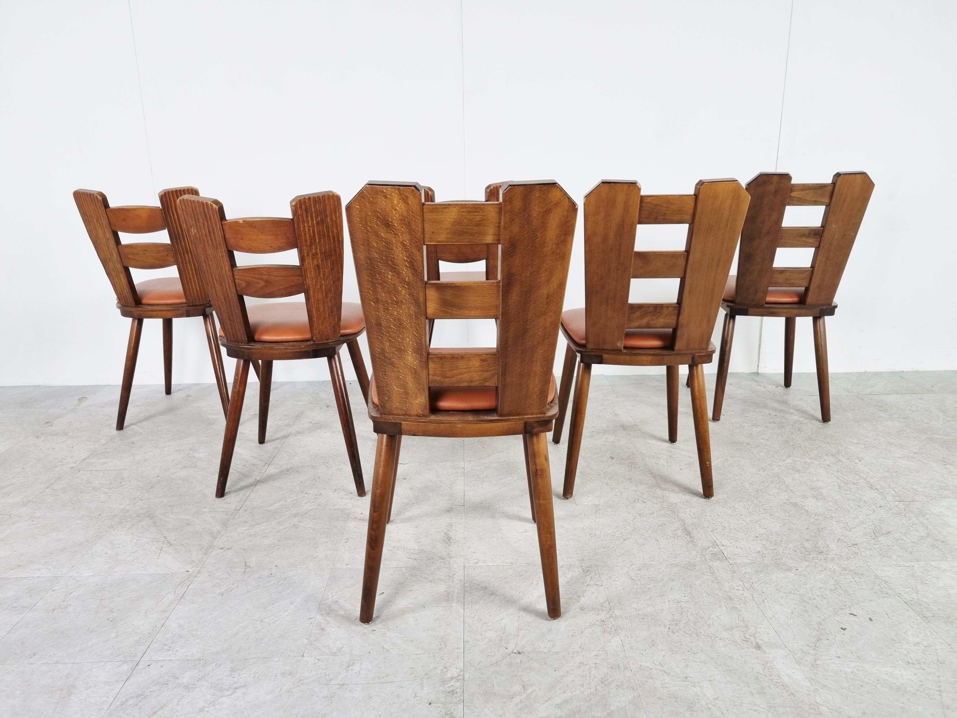 Faux Leather Vintage Brutalist Dining Chairs, Set of 6, 1960s