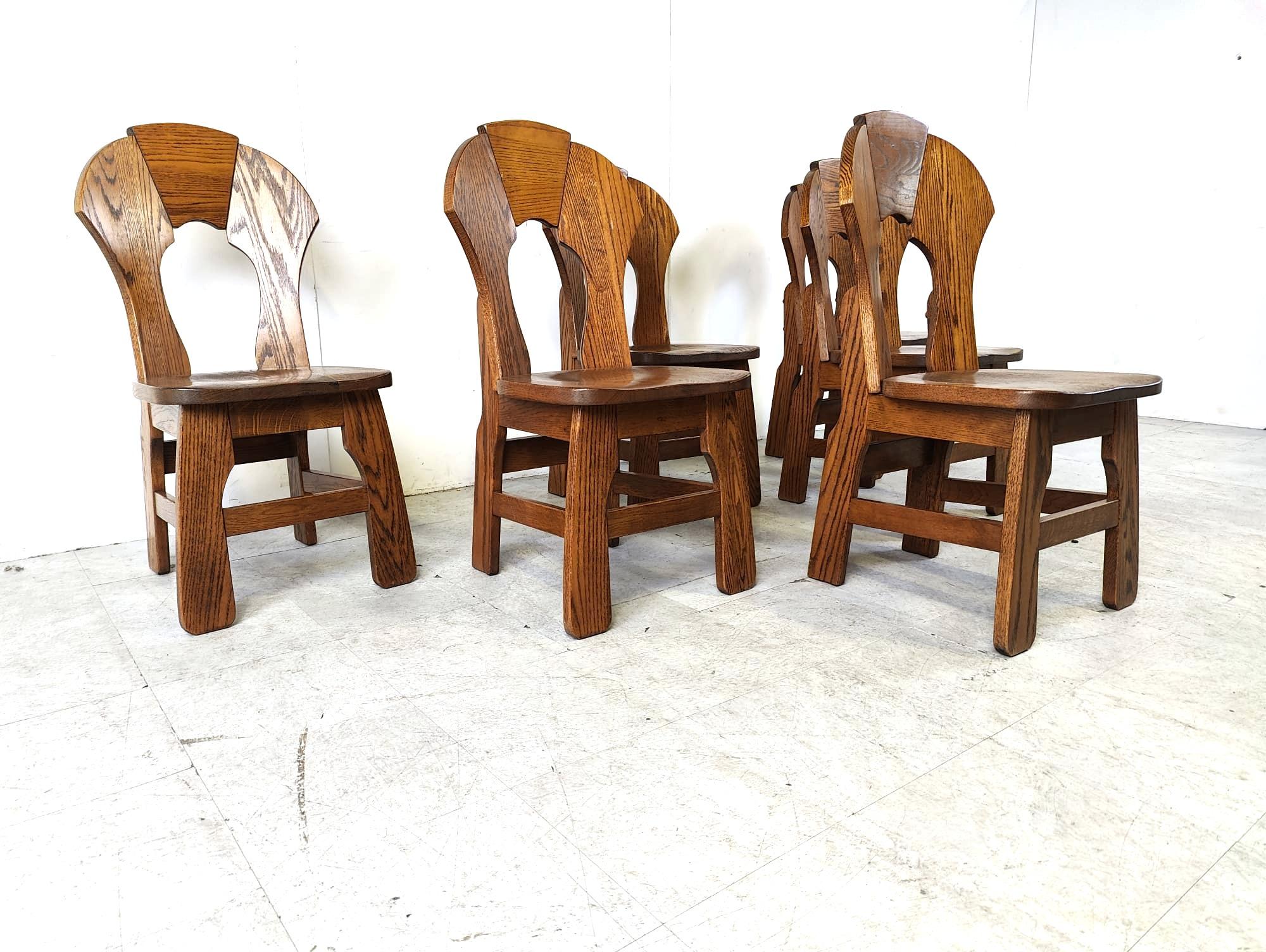 Vintage brutalist dining chairs, set of 6 - 1960s  For Sale 1