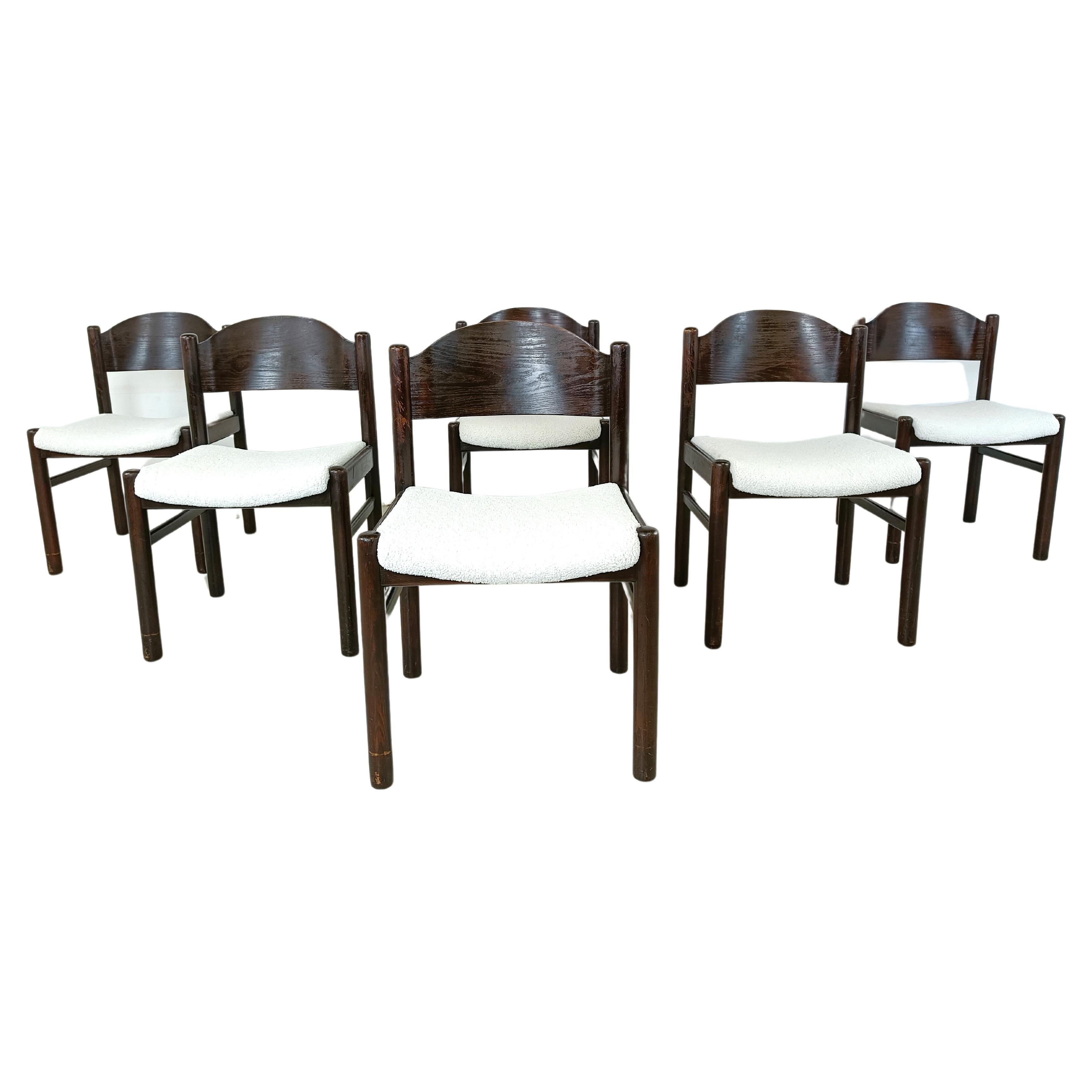 Vintage brutalist dining chairs, set of 6 - 1960s For Sale