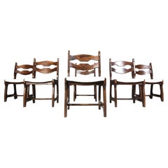 Vintage brutalist dining chairs, set of 6 - 1960s