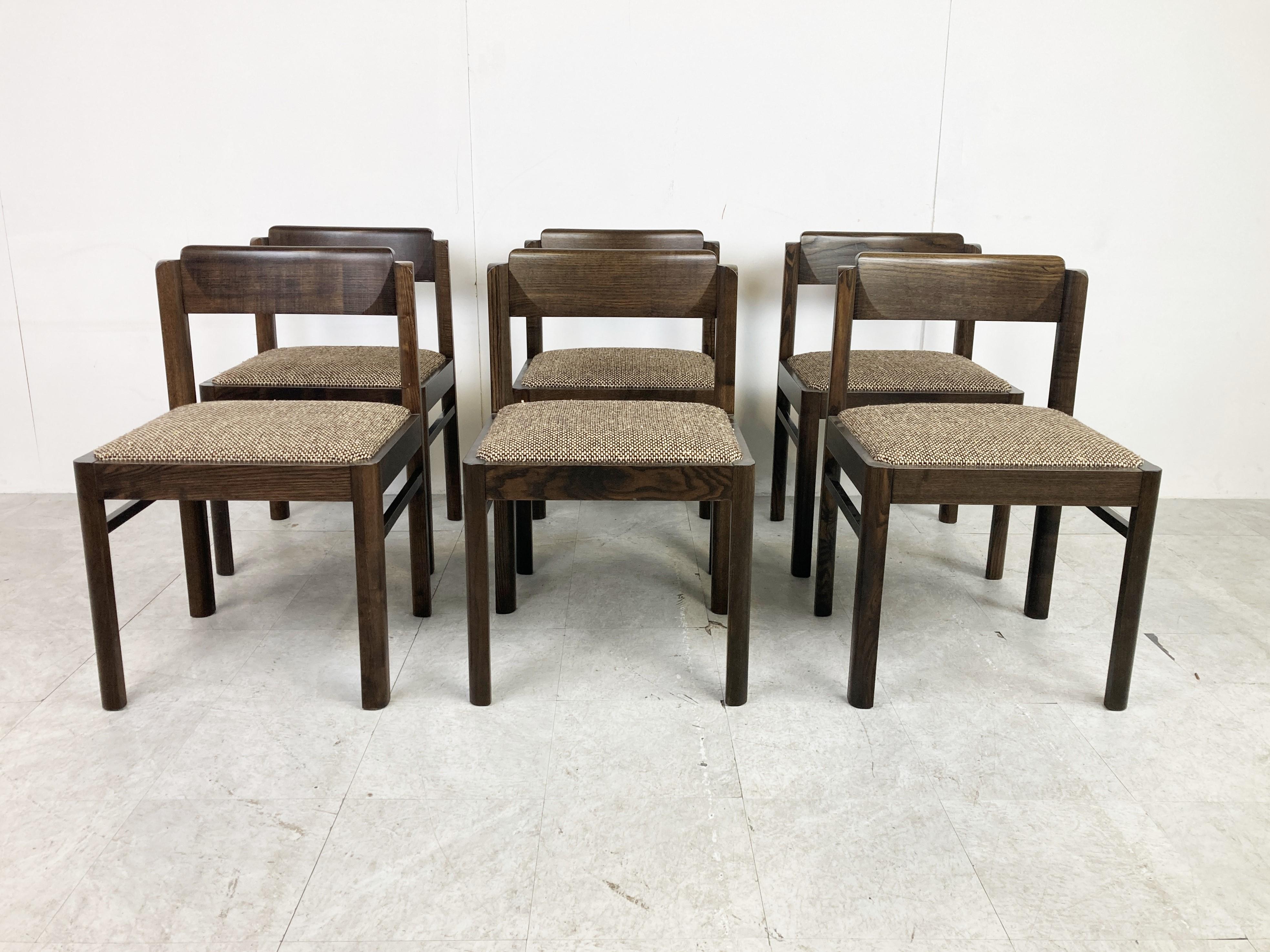 German Vintage Brutalist Dining Chairs, Set of 6, 1970s