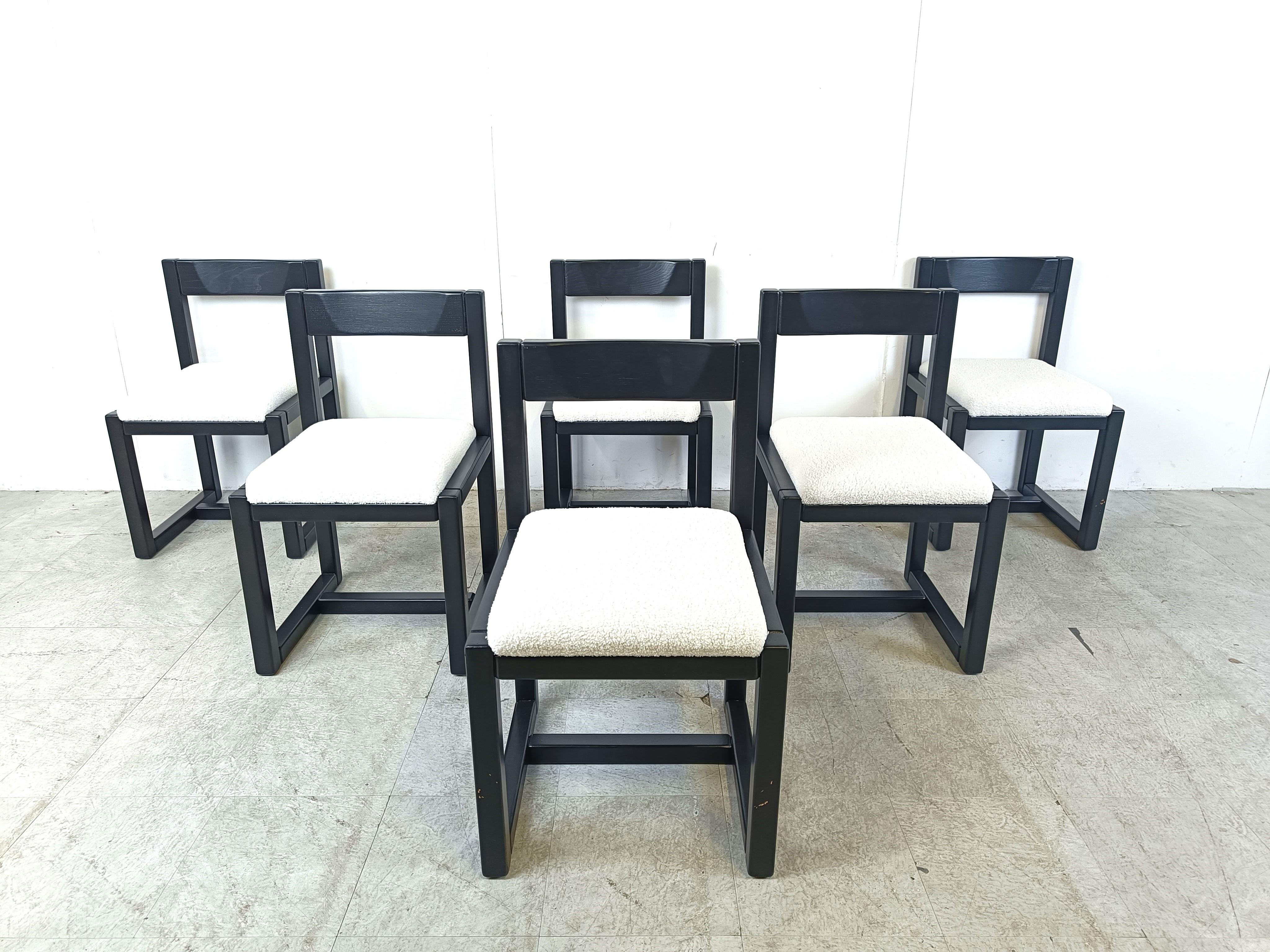 Mid-Century Modern Chaises de salle à manger vintage brutaliste, ensemble de 6 - 1970 en vente